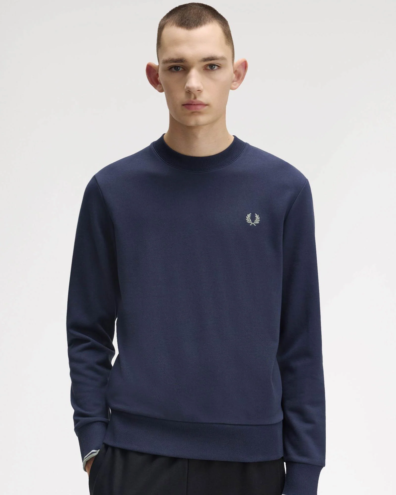 Fred Perry Mens Crew Neck Sweatshirt - Dark Airforce/Light Ice/Bayleaf Z47 - Image 3
