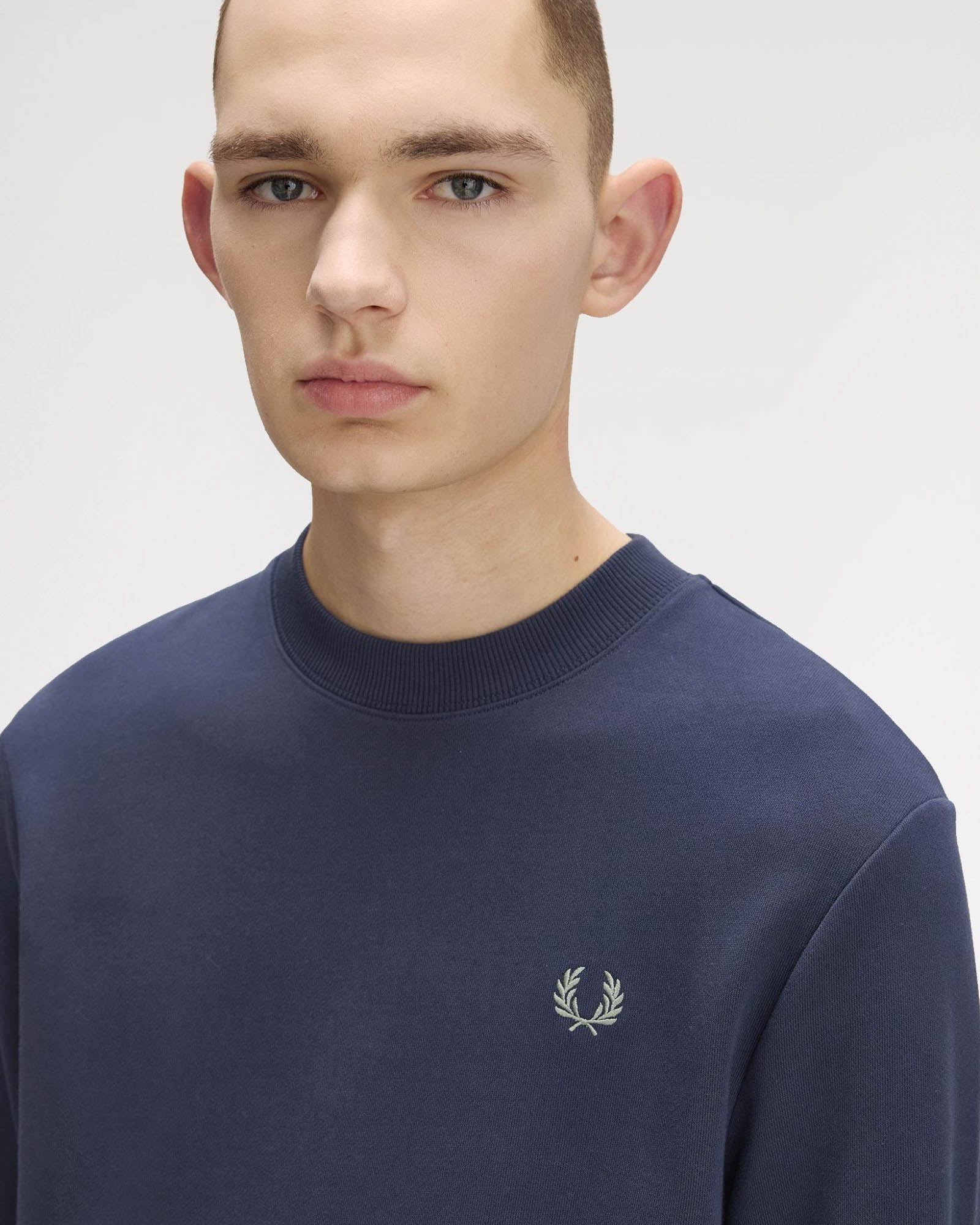 Fred Perry Mens Crew Neck Sweatshirt - Dark Airforce/Light Ice/Bayleaf Z47 - Image 4