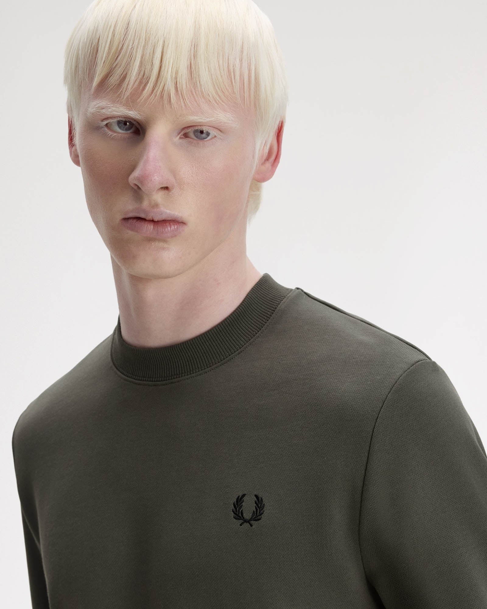 Fred Perry Mens Crew Neck Sweatshirt - Field Green/Black U70 - Image 2