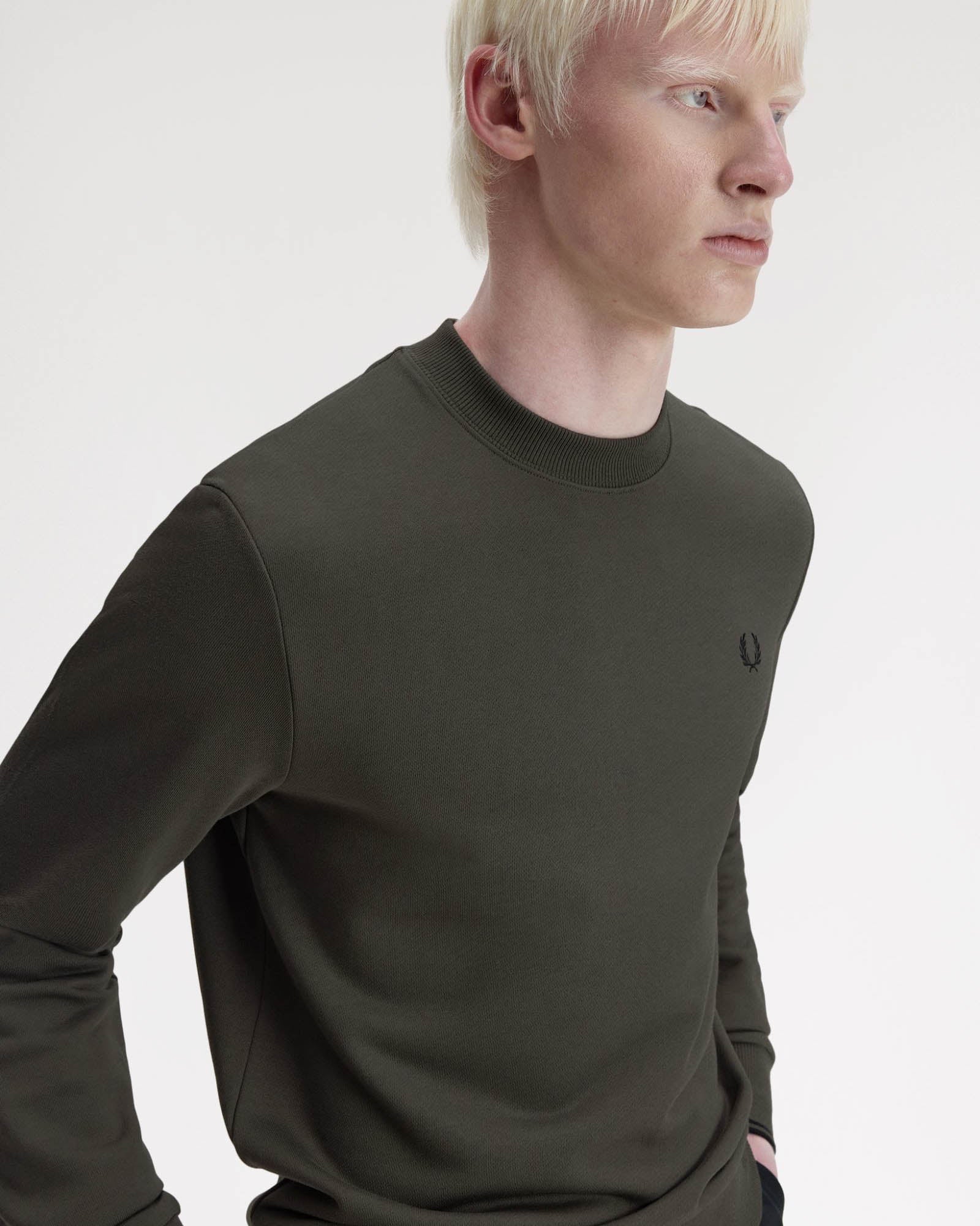 Fred Perry Mens Crew Neck Sweatshirt - Field Green/Black U70 - Image 3