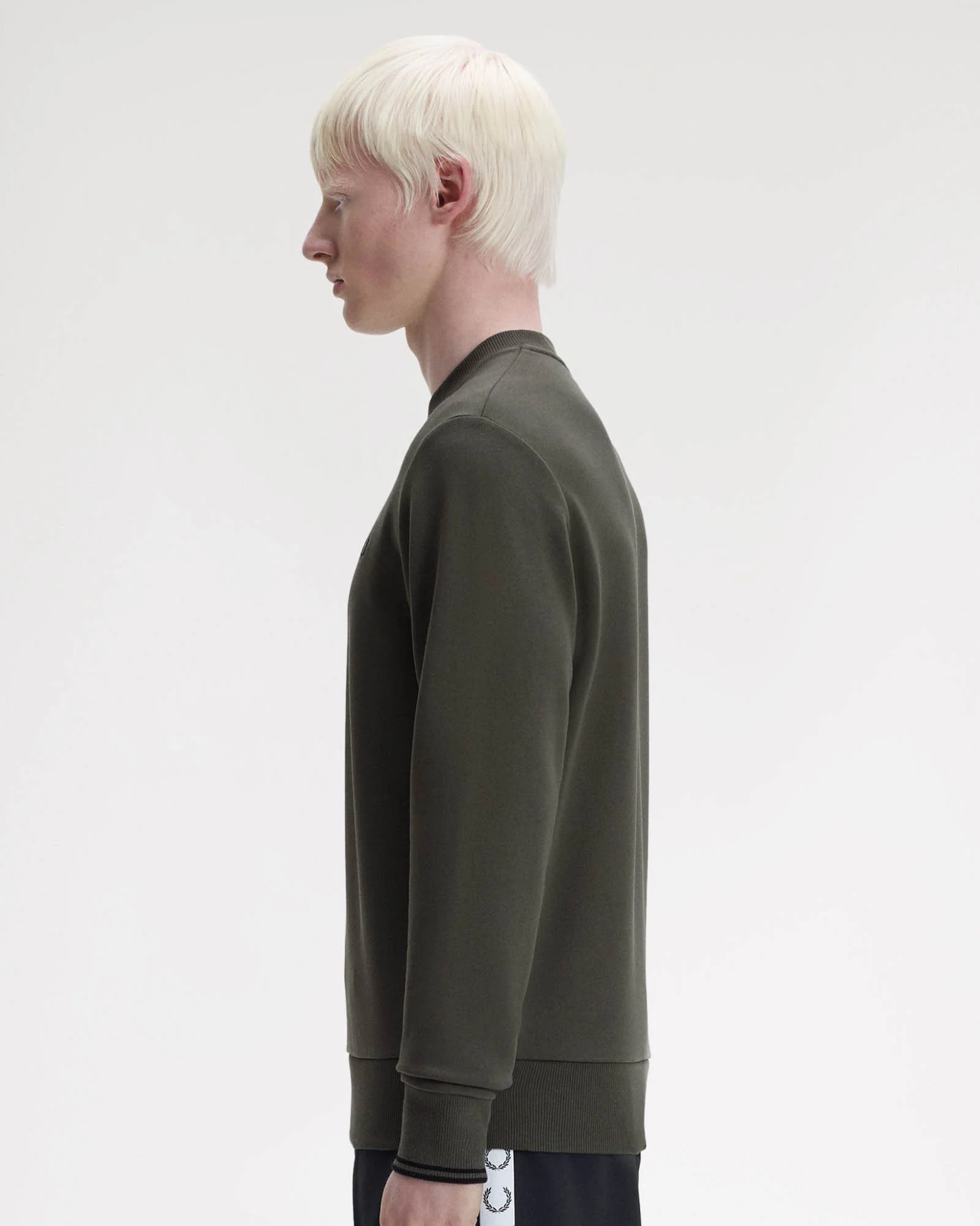 Fred Perry Mens Crew Neck Sweatshirt - Field Green/Black U70 - Image 4