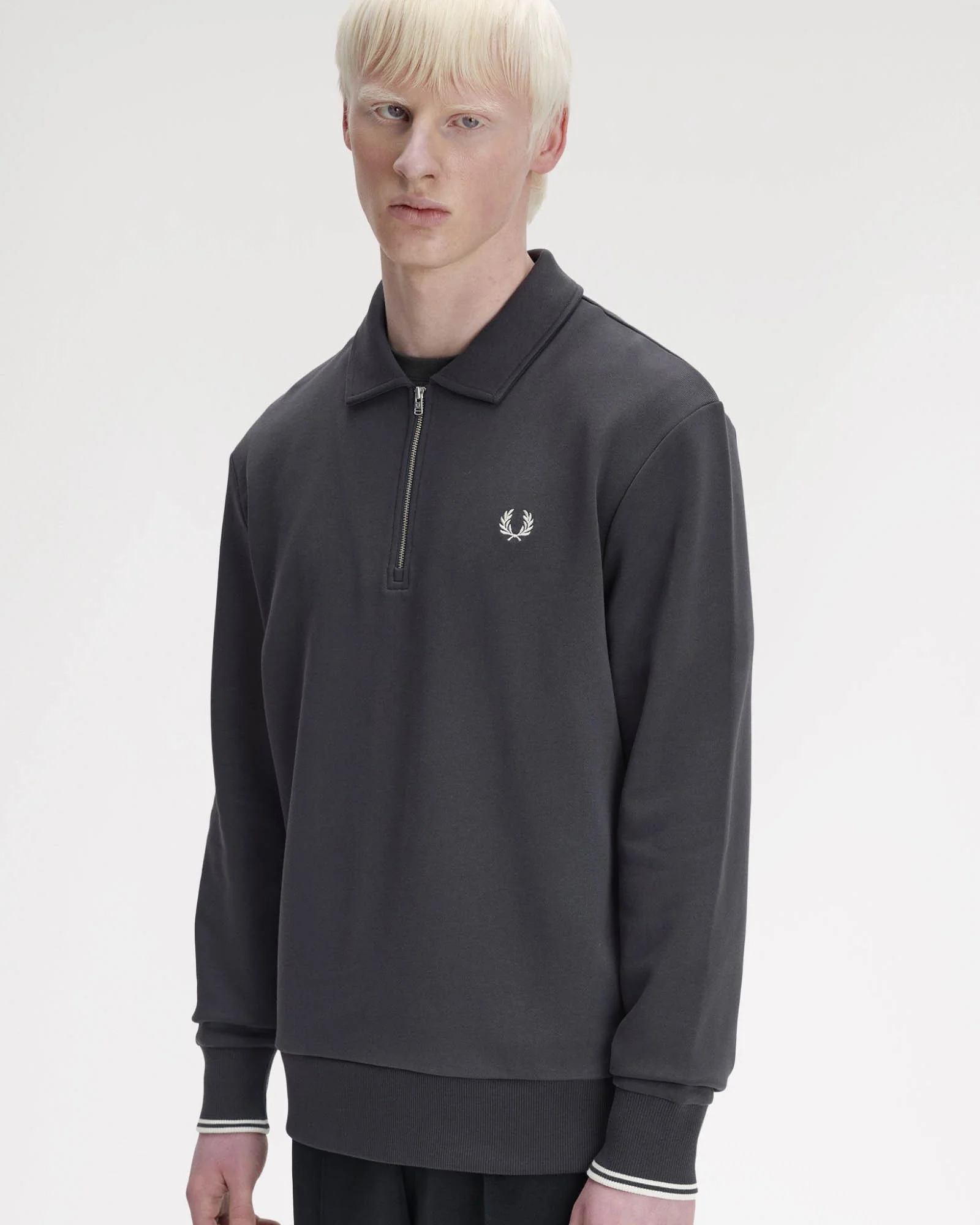 Fred Perry Mens Half Zip Collared Sweatshirt - Anchor Grey 297 - Image 2