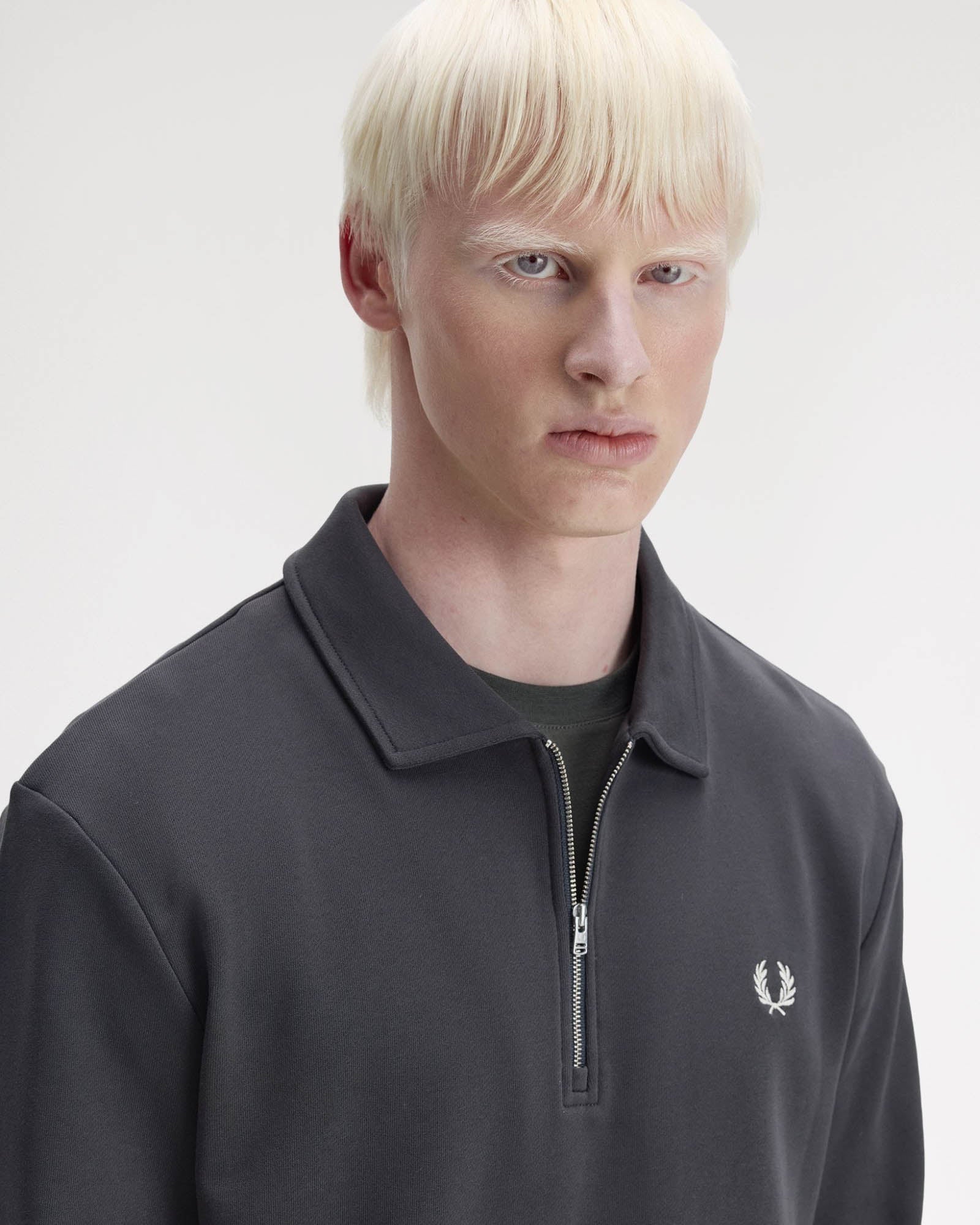 Fred Perry Mens Half Zip Collared Sweatshirt - Anchor Grey 297 - Image 4
