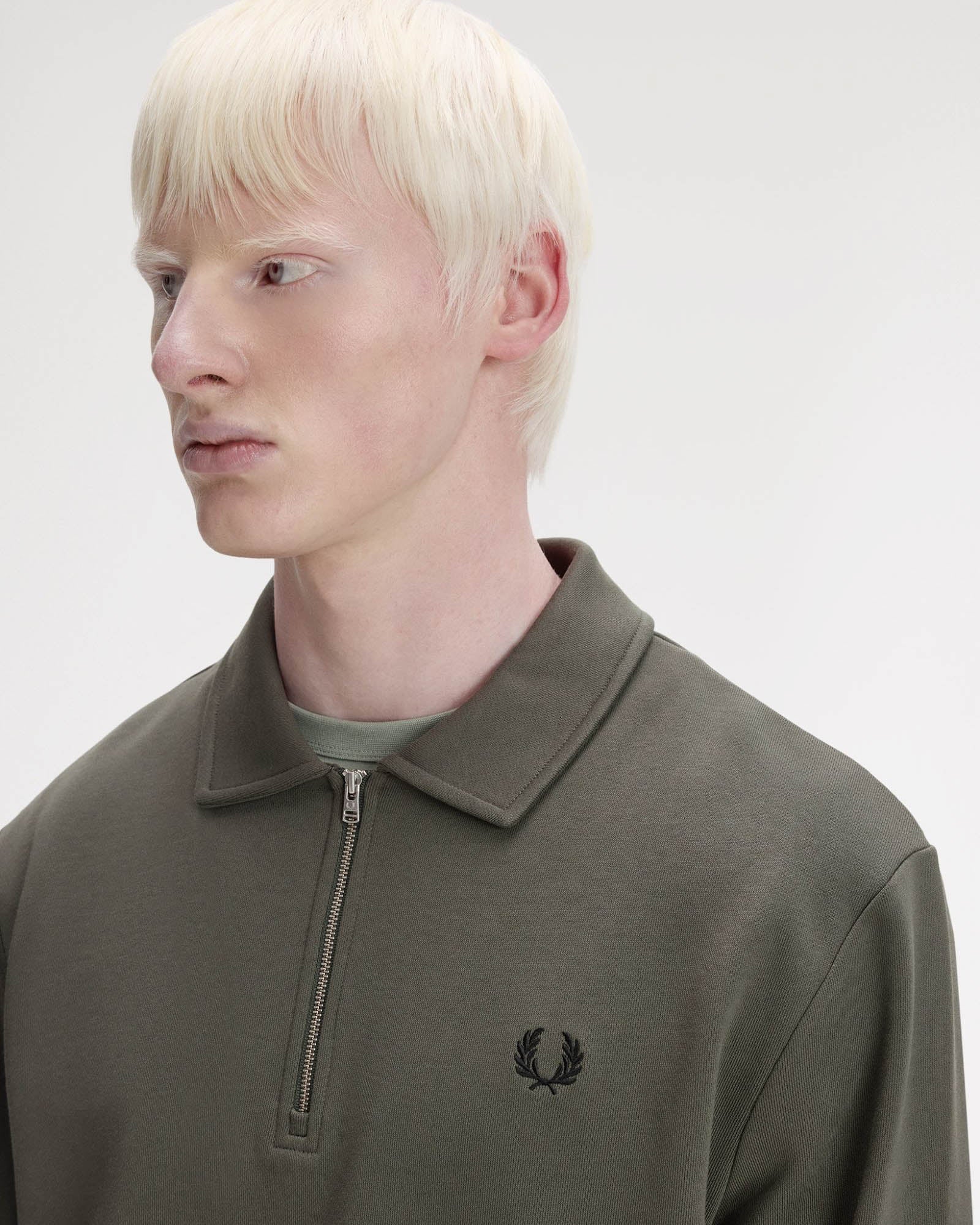 Fred Perry Mens Half Zip Collared Sweatshirt - Field Green 148 - Image 2
