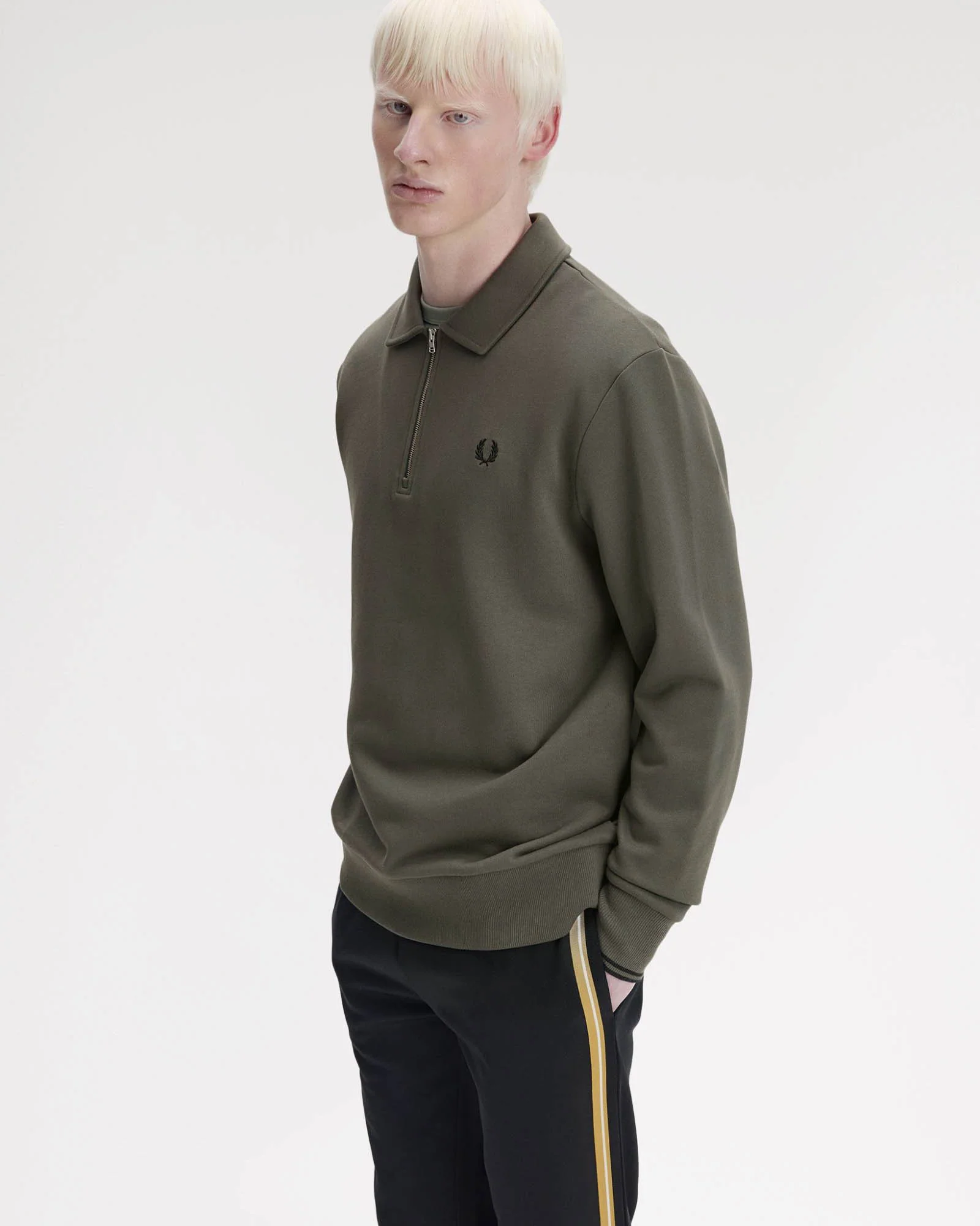 Fred Perry Mens Half Zip Collared Sweatshirt - Field Green 148 - Image 4