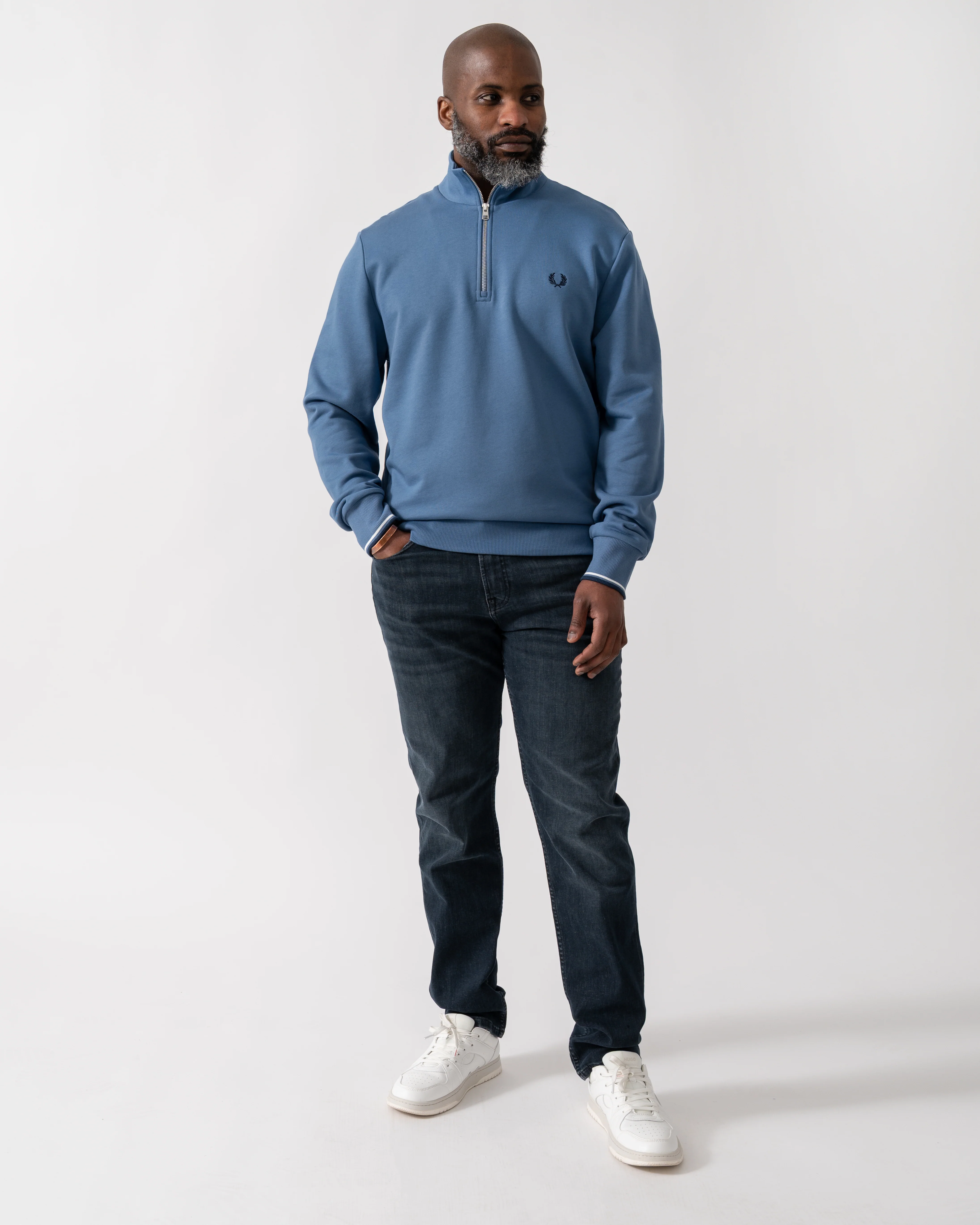 Fred Perry Mens Half Zip Sweatshirt - Ace Blue/Snow White/Tennis Blue 89A - Image 2