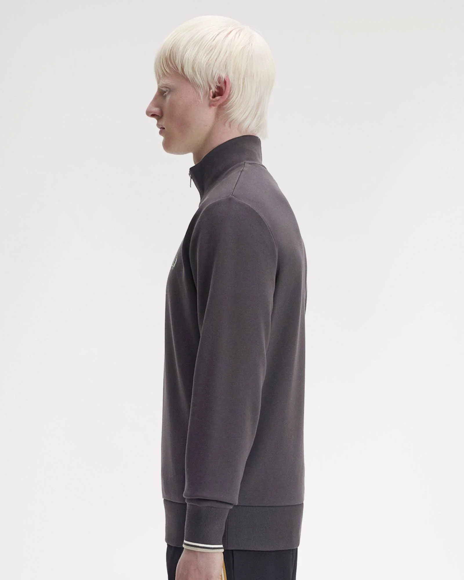 Fred Perry Mens Half Zip Sweatshirt - Anchor Grey/Ecru/Seagrass 87A - Image 7