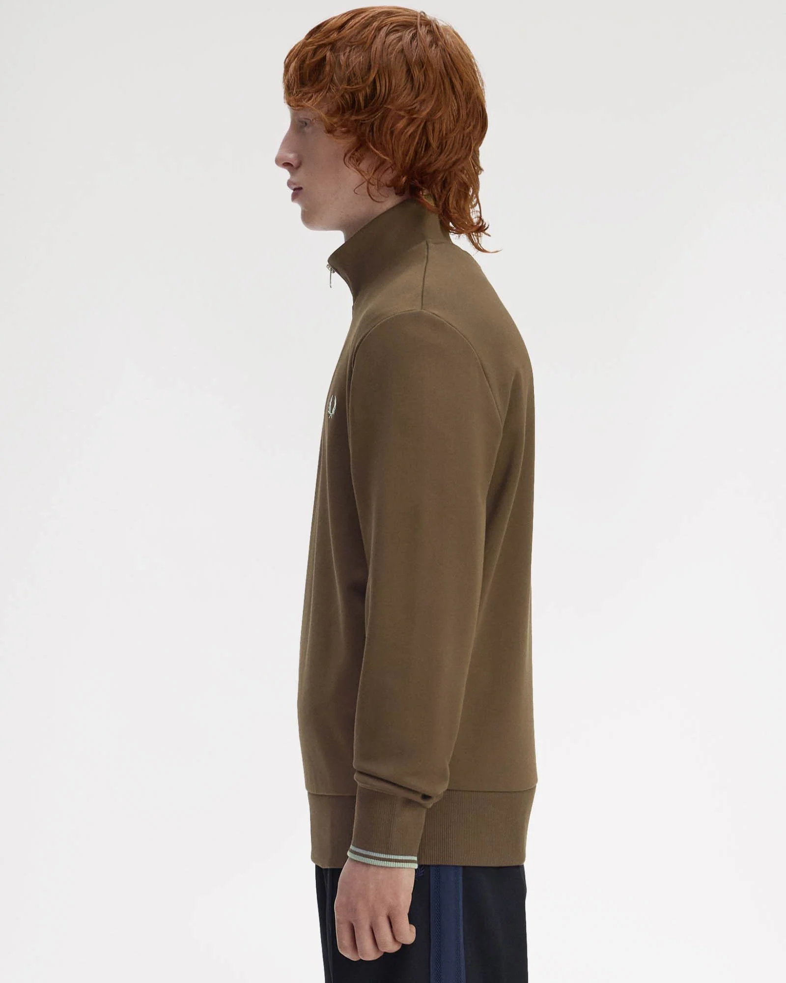 Fred Perry Mens Half Zip Sweatshirt - Burnt Tobacco/Stockport Blue 49A - Image 4