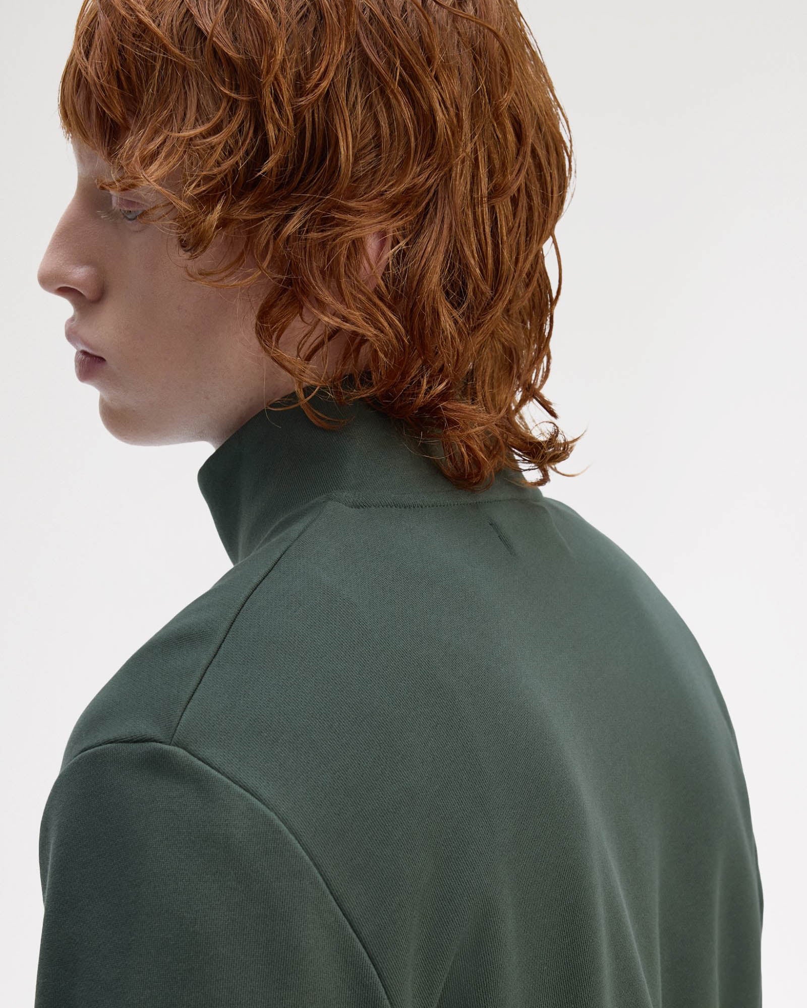 Fred Perry Mens Half Zip Sweatshirt - Court Green/Snow White/Navy 53A - Image 2