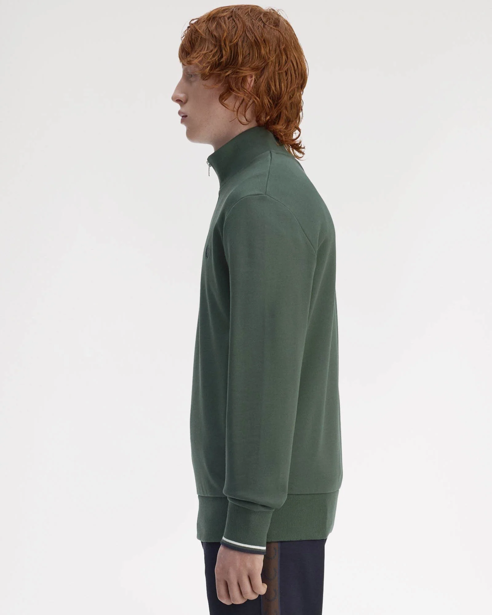 Fred Perry Mens Half Zip Sweatshirt - Court Green/Snow White/Navy 53A - Image 5