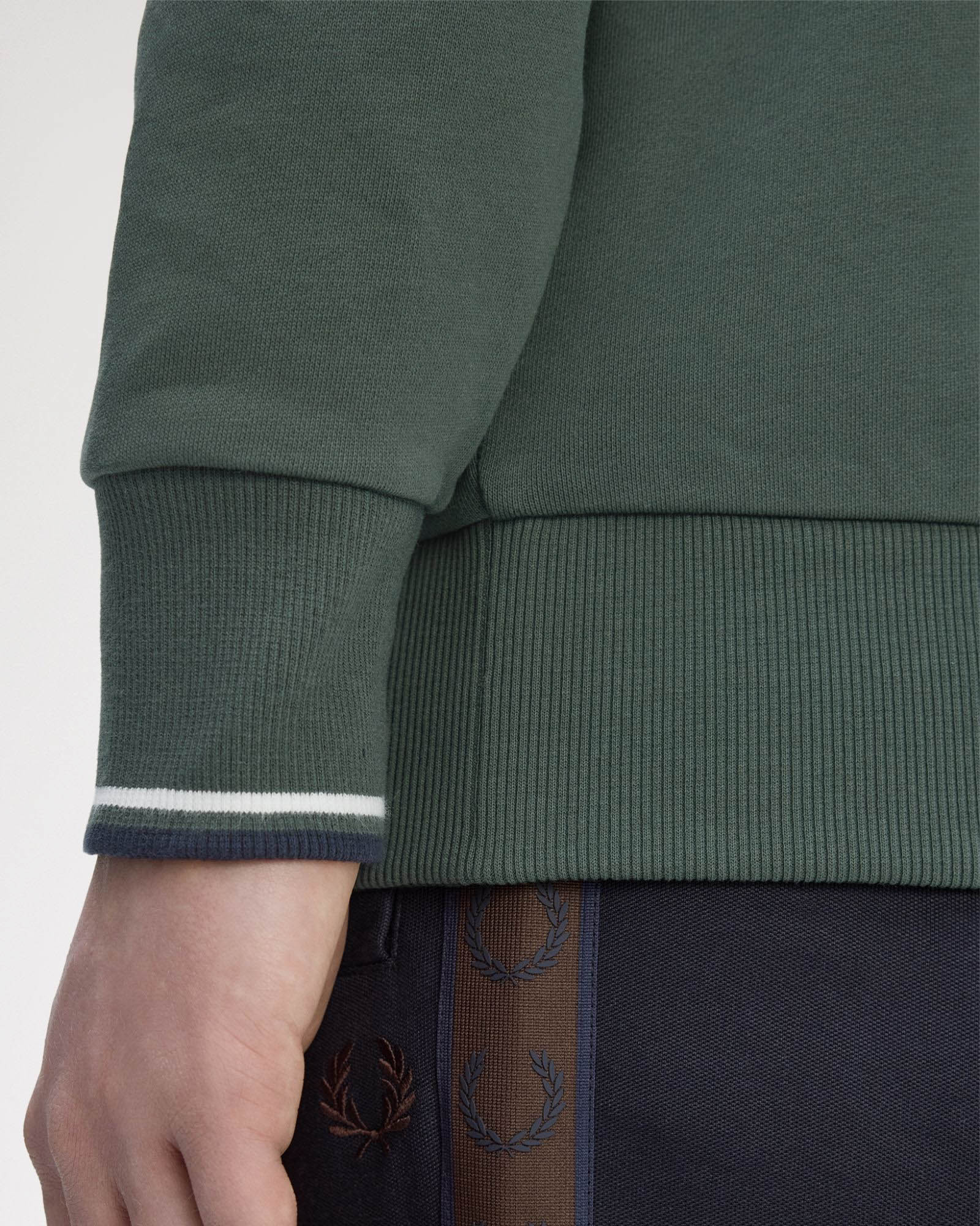 Fred Perry Mens Half Zip Sweatshirt - Court Green/Snow White/Navy 53A - Image 6