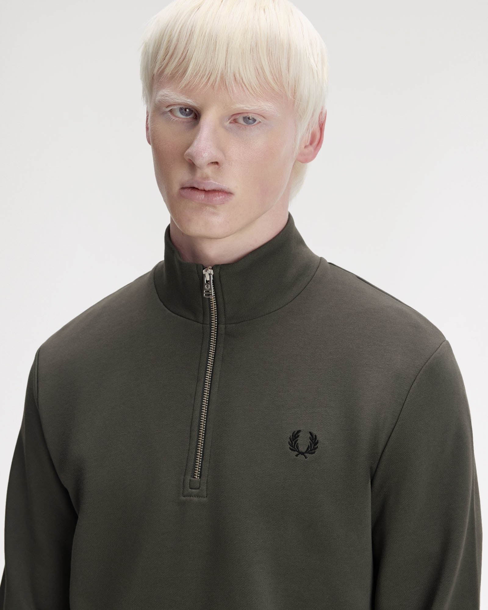 Fred Perry Mens Half Zip Sweatshirt - Field Green/Black U70 - Image 2