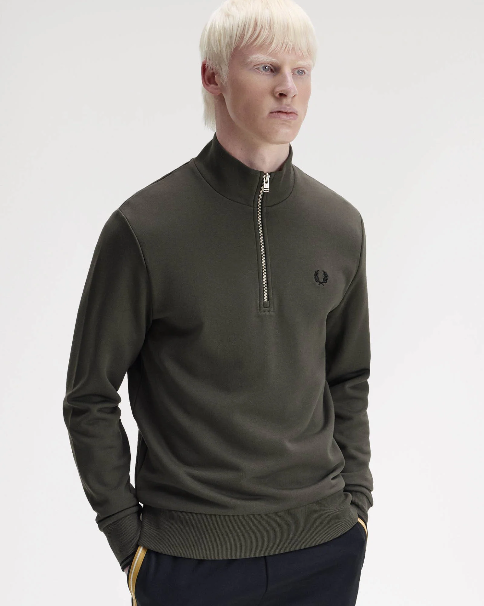 Fred Perry Mens Half Zip Sweatshirt - Field Green/Black U70 - Image 4