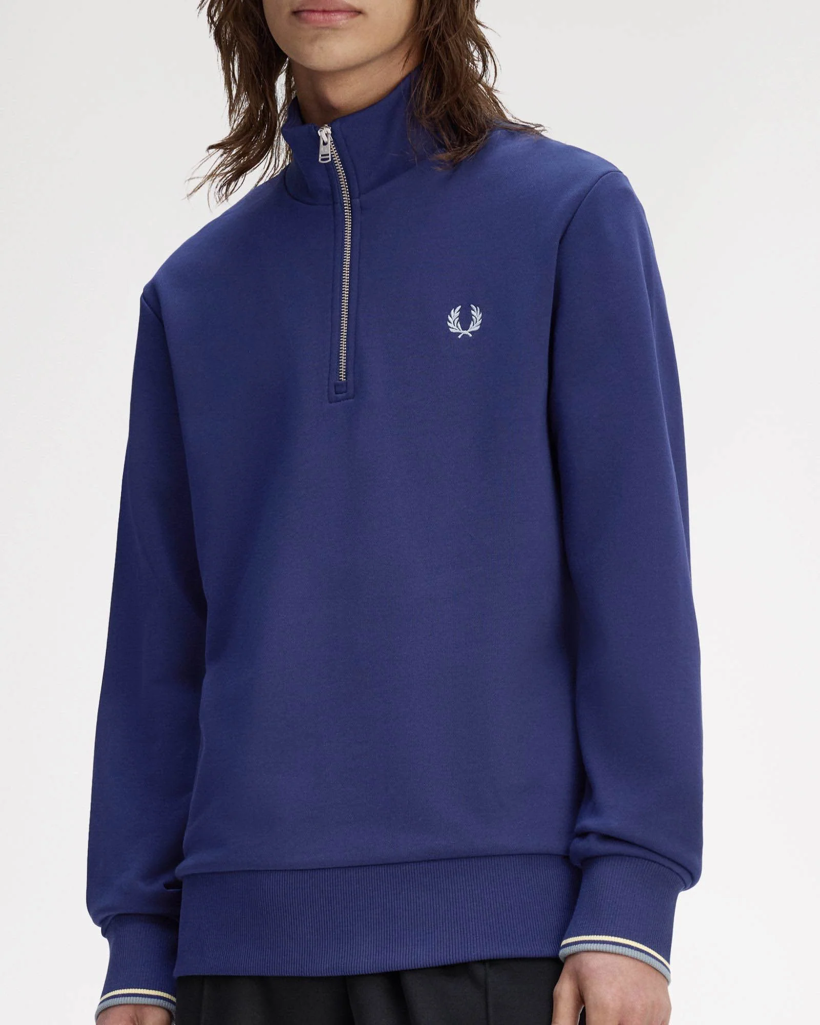 Fred Perry Mens Half Zip Sweatshirt - French Navy/Champion's Gold/Stockport Blue 48A - Image 5