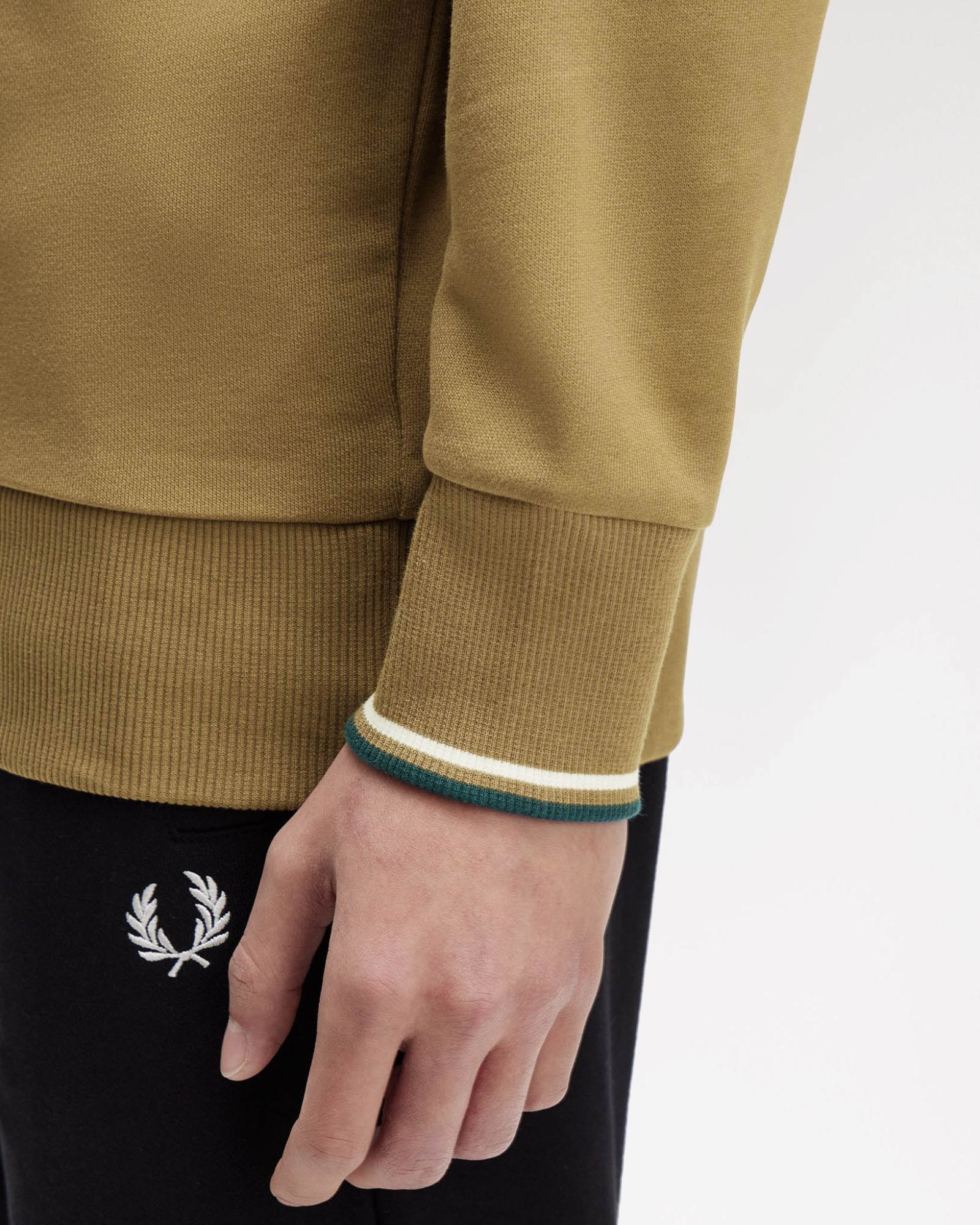 Fred Perry Mens Half Zip Sweatshirt - Shaded Stone/Ecru/Dark Petrol Z60 - Image 4