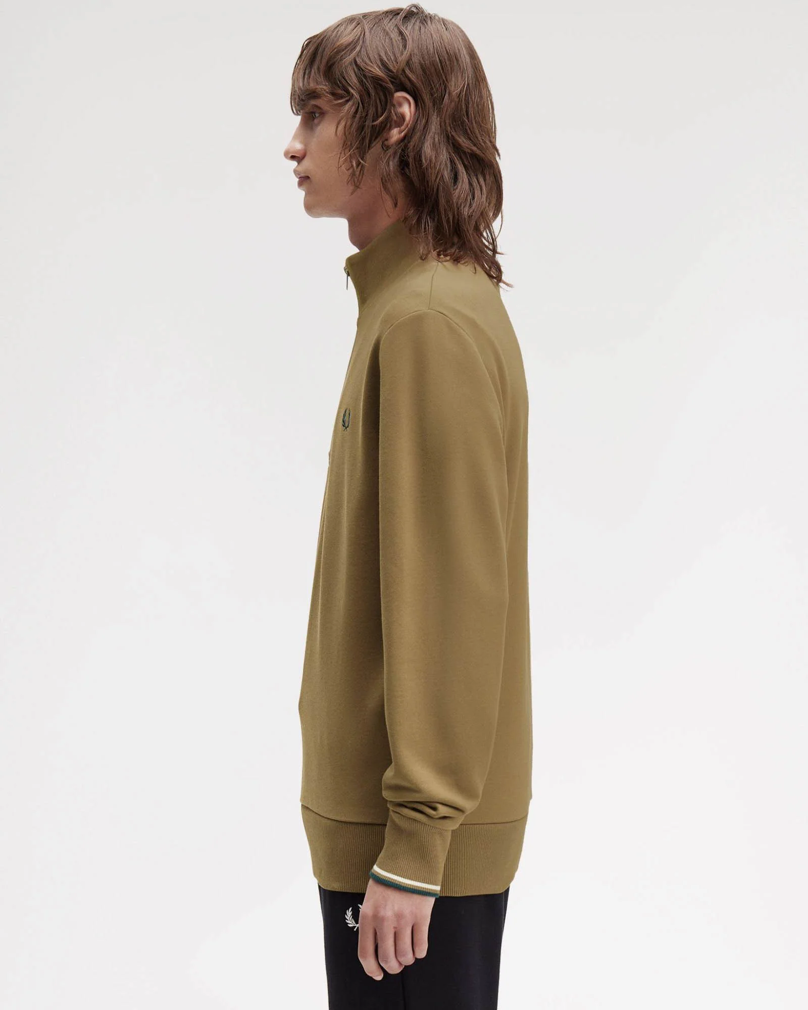 Fred Perry Mens Half Zip Sweatshirt - Shaded Stone/Ecru/Dark Petrol Z60 - Image 6