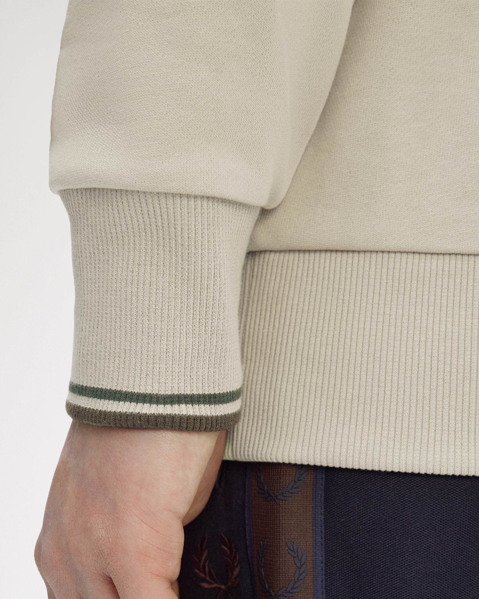 Fred Perry Mens Half Zip Sweatshirt - Warm Oat/Court Green/Burnt Tobacco 50A - Image 2