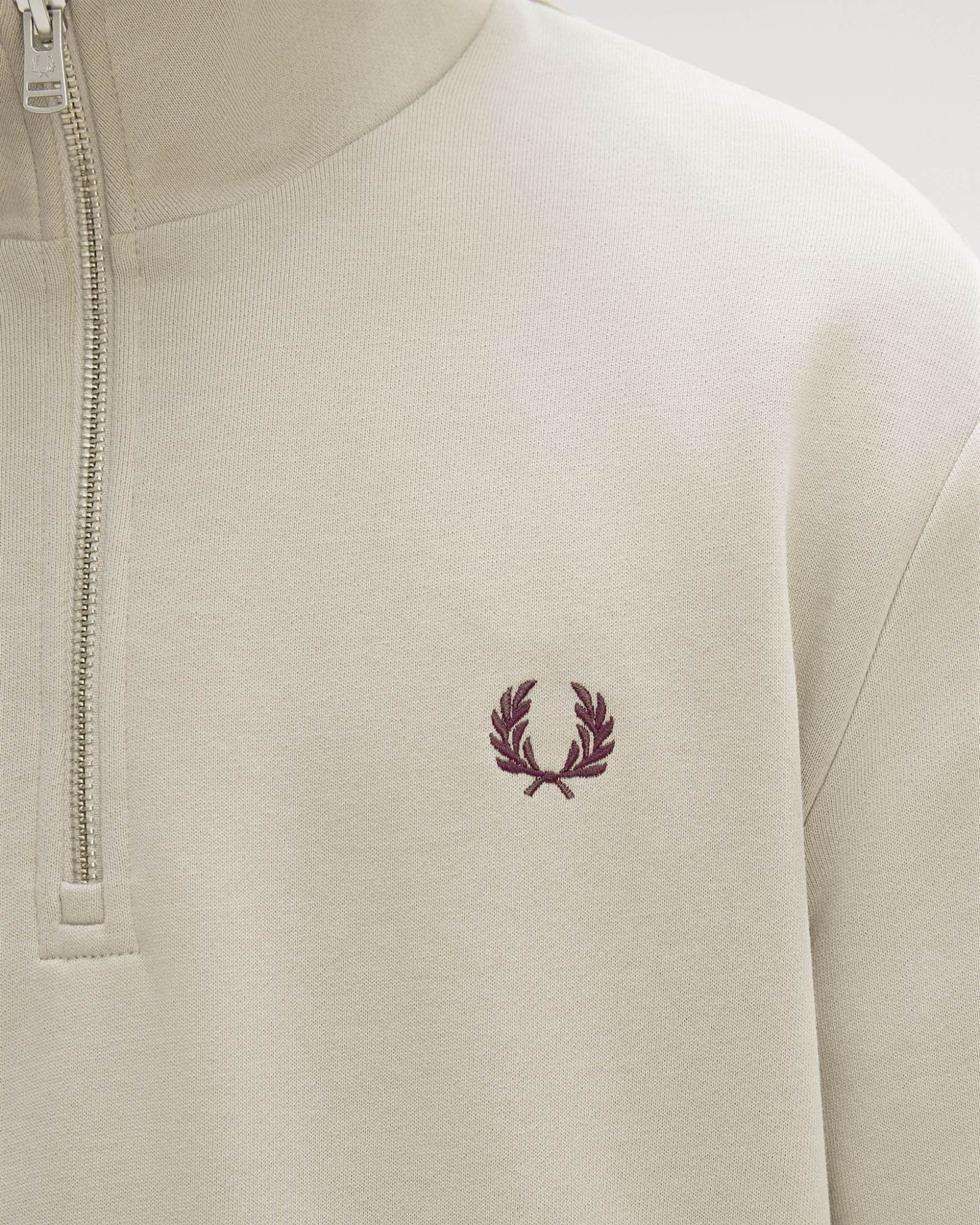 Fred Perry Mens Half Zip Sweatshirt - Warm Oat/Court Green/Burnt Tobacco 50A - Image 3