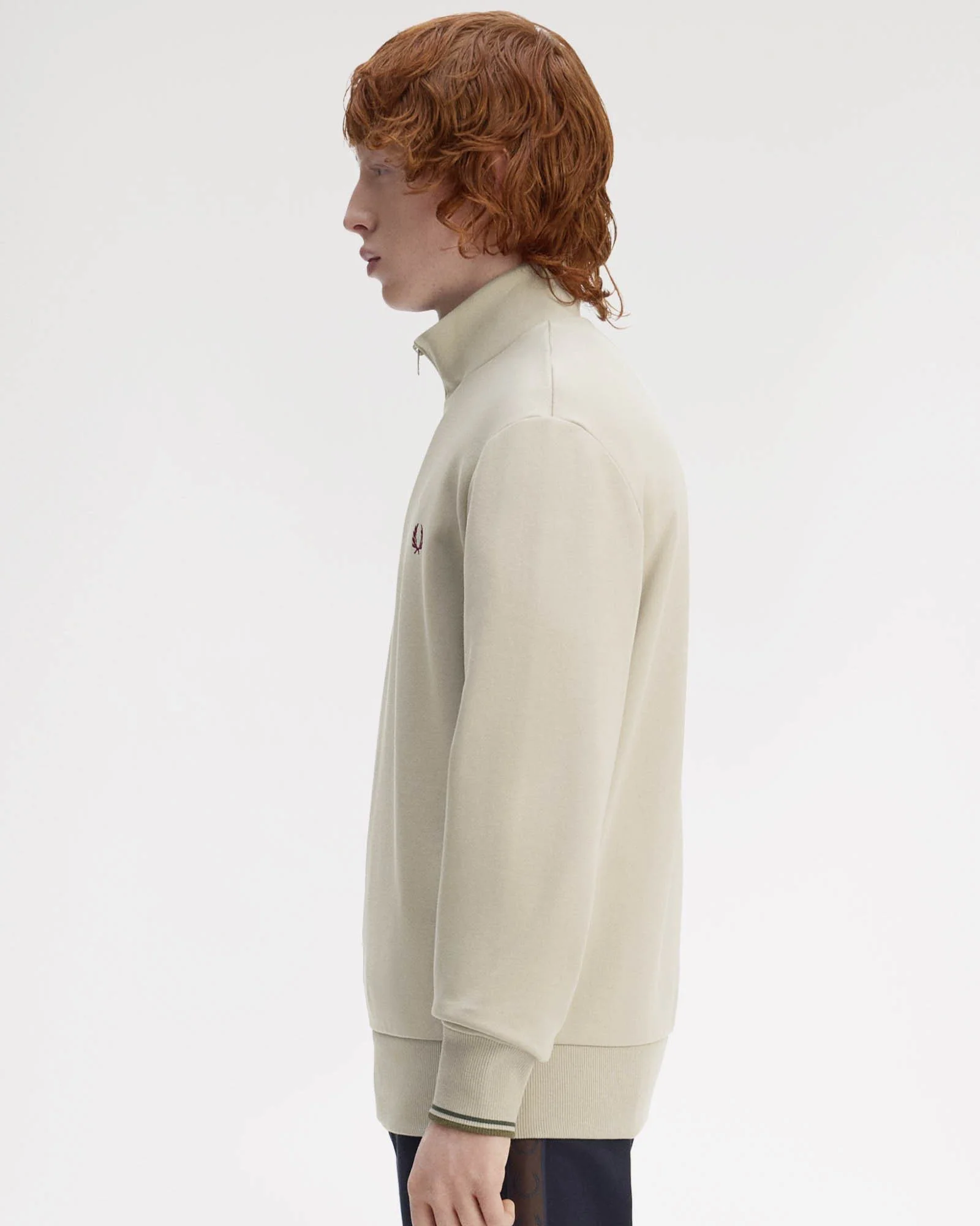 Fred Perry Mens Half Zip Sweatshirt - Warm Oat/Court Green/Burnt Tobacco 50A - Image 7