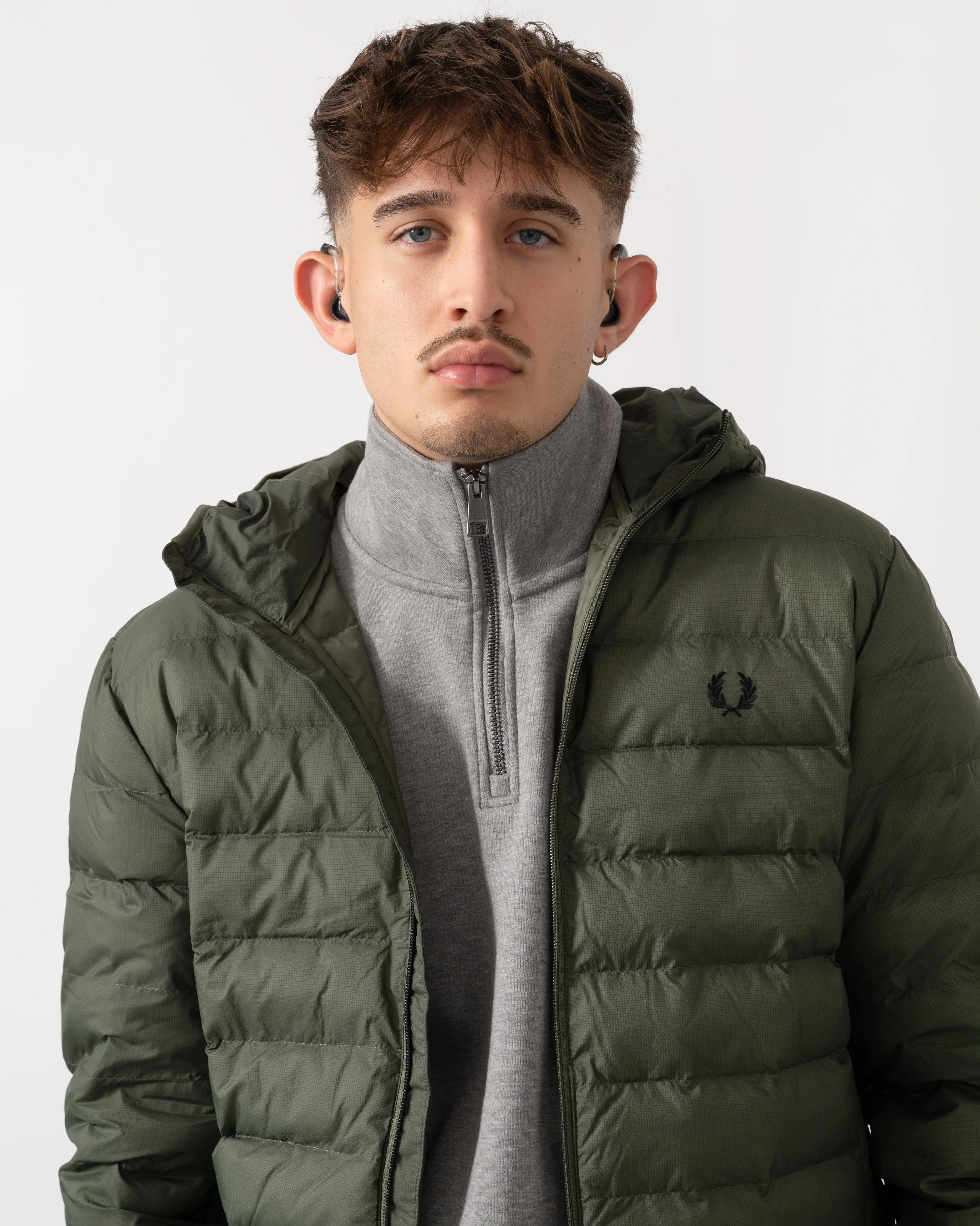 Fred Perry Mens Hooded Padded Jacket - Laurel Wreath Green X21 - Image 3
