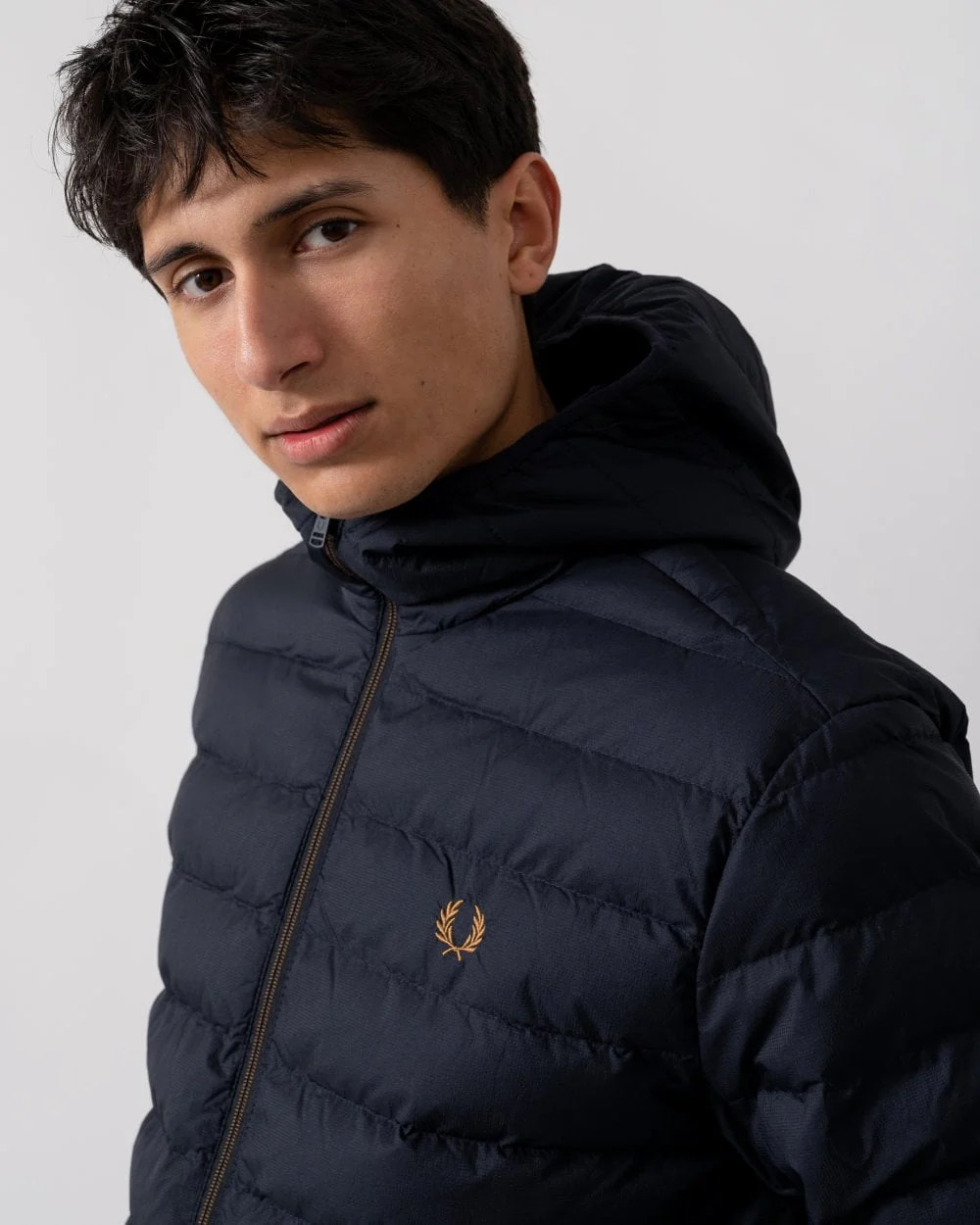 Fred Perry Mens Hooded Padded Jacket - Navy 608 - Image 2