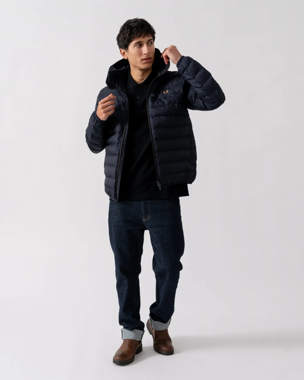Fred Perry Mens Hooded Padded Jacket - Navy 608 - Image 3