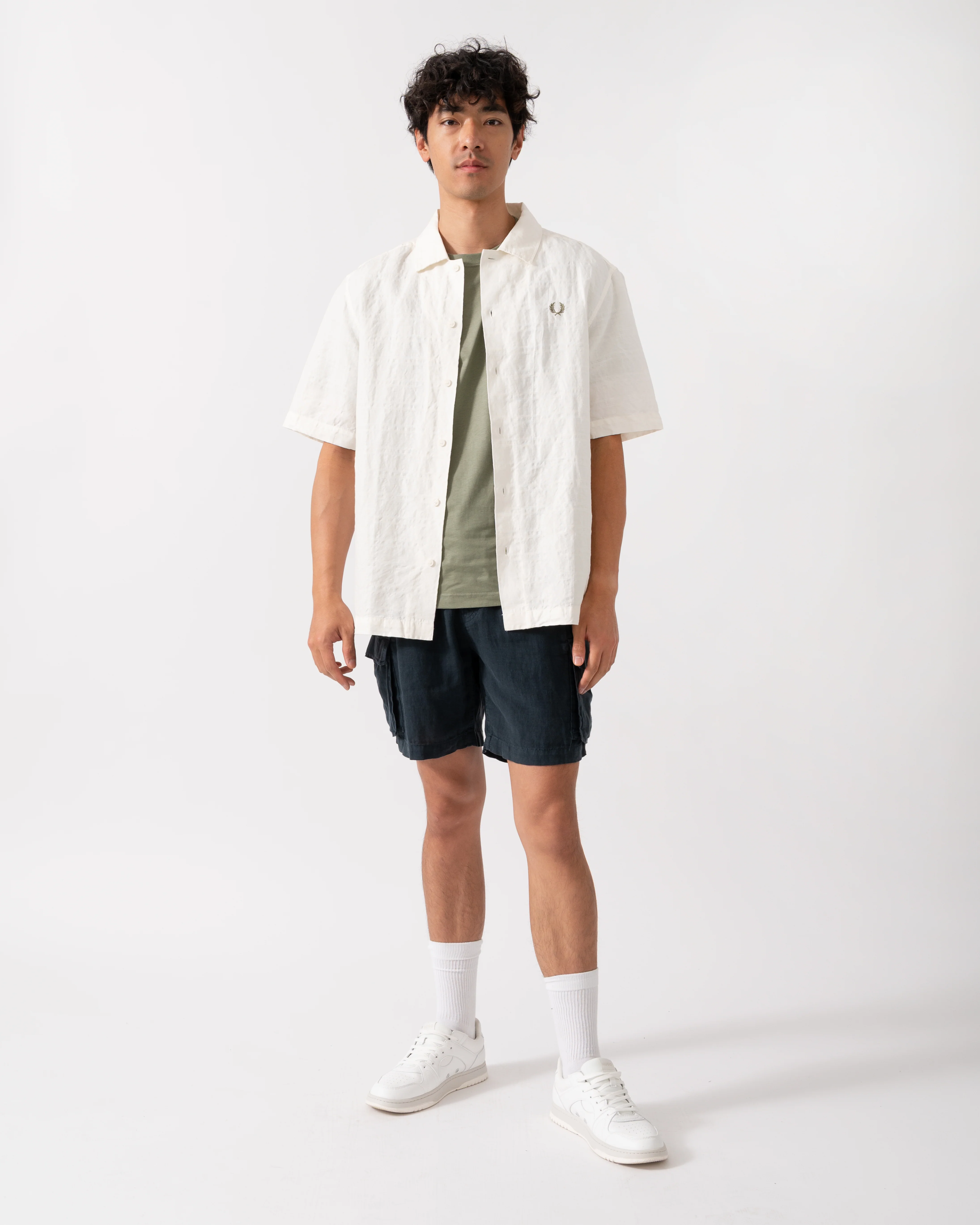 Fred Perry Mens Jacquard Linen Blend Shirt - Light Ecru 760 - Image 2