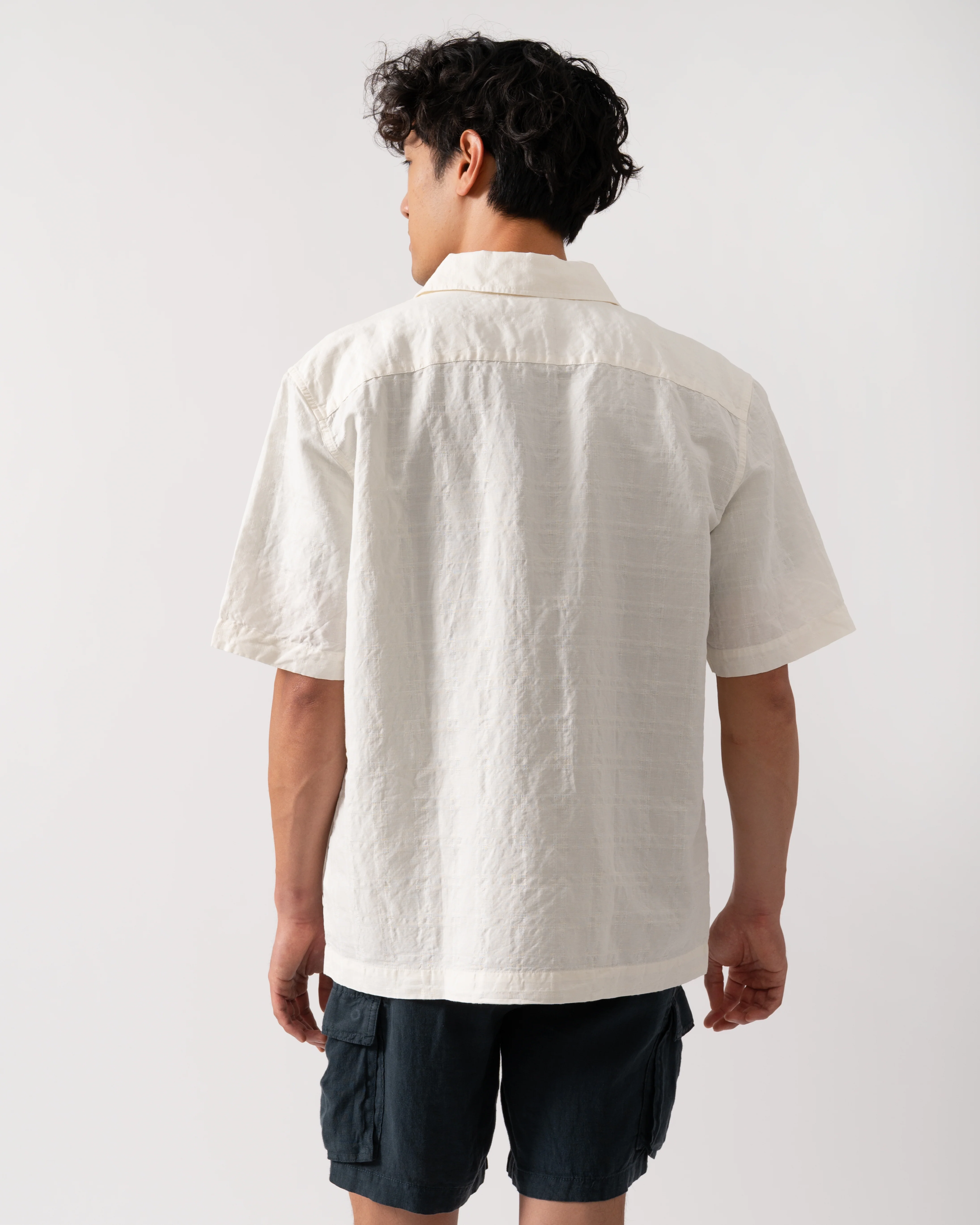 Fred Perry Mens Jacquard Linen Blend Shirt - Light Ecru 760 - Image 4