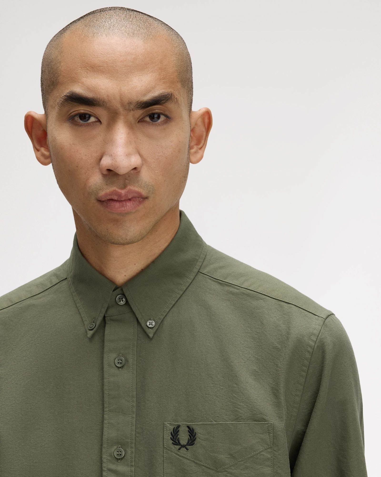 Fred Perry Mens Long Sleeve Oxford Shirt - Laurel Wreath Green X21 - Image 3