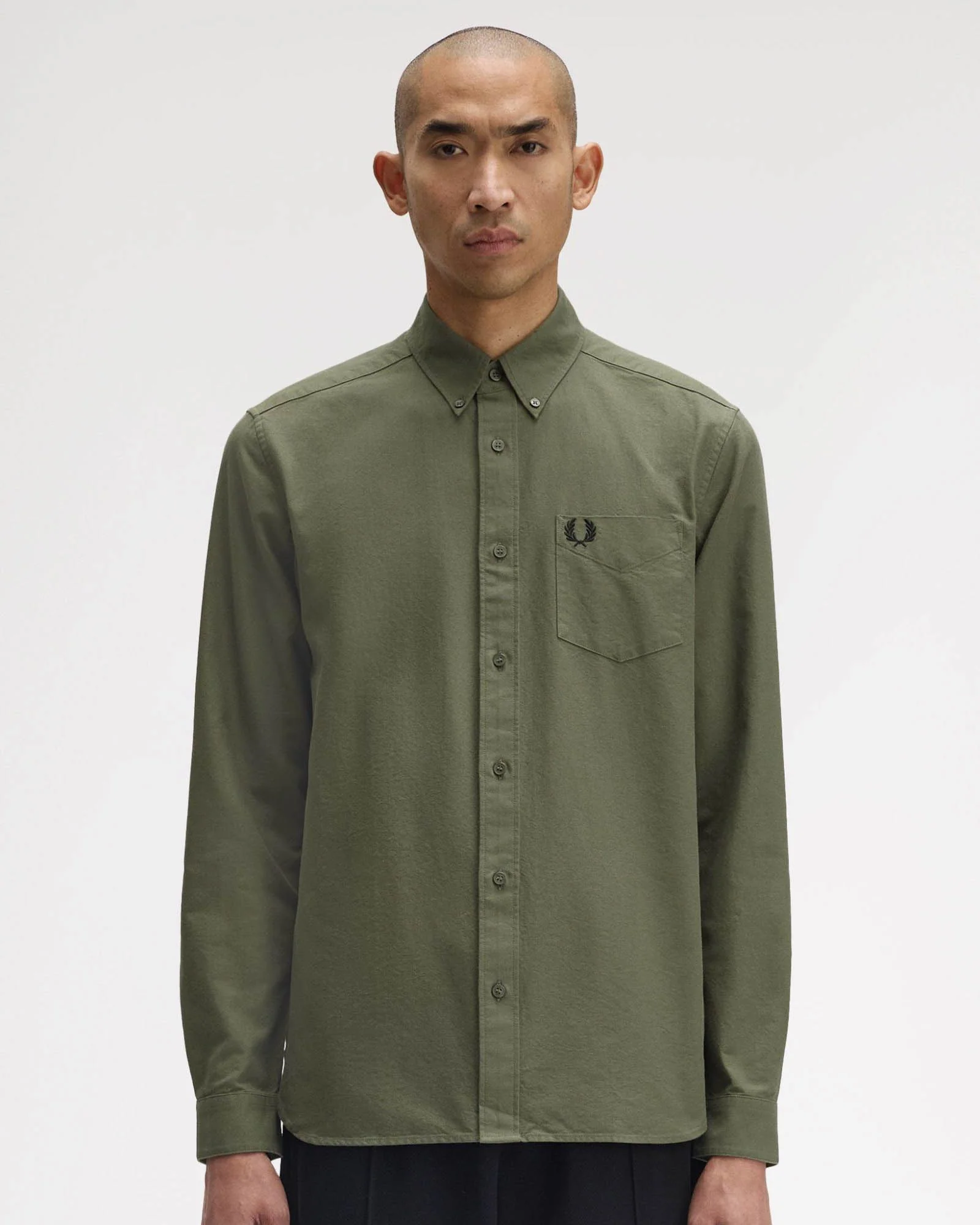Fred Perry Mens Long Sleeve Oxford Shirt - Laurel Wreath Green X21 - Image 5