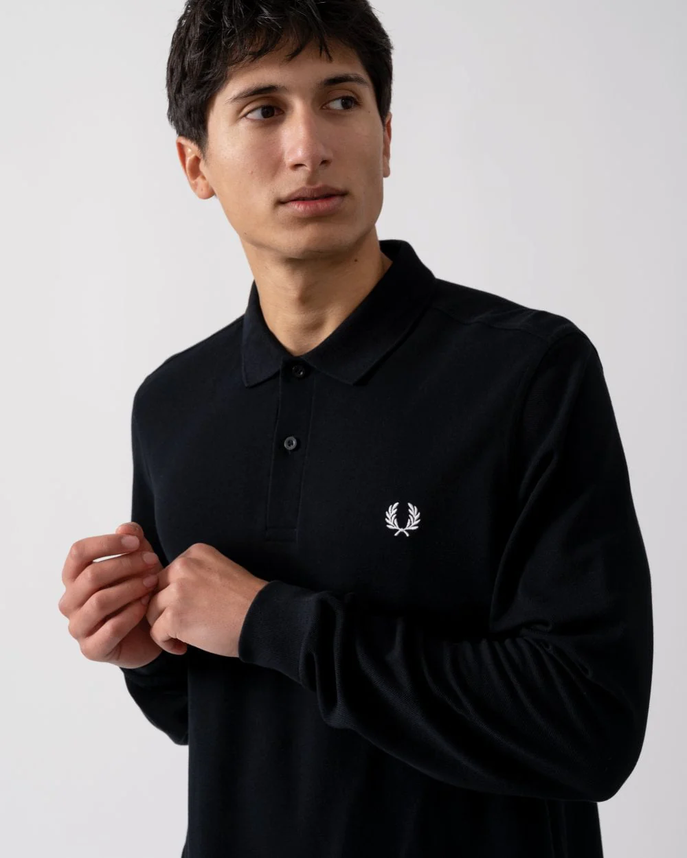 Fred Perry Mens Long Sleeve Plain Signature Polo Shirt NOS - Black/White 350 - Image 2