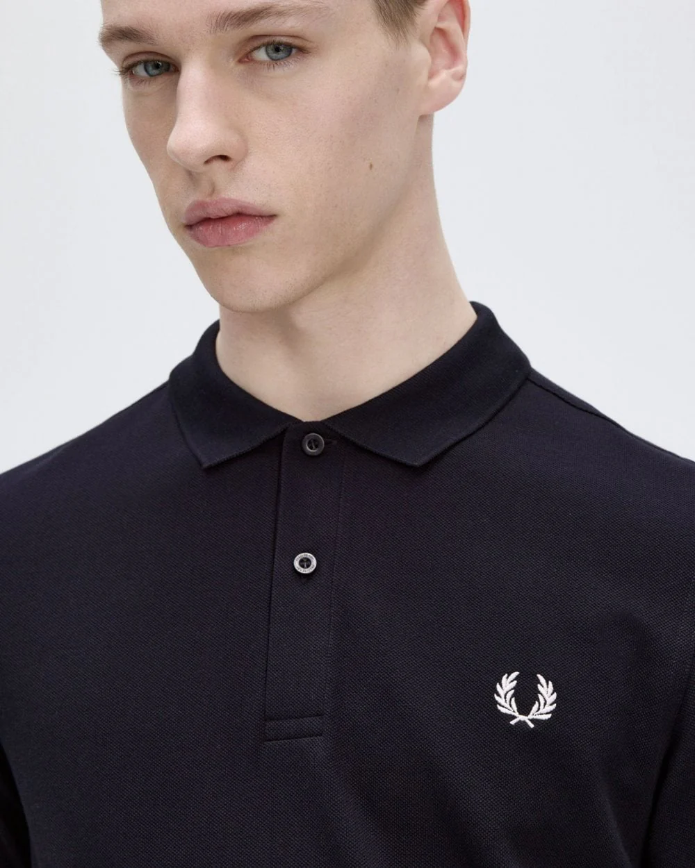 Fred Perry Mens Long Sleeve Plain Signature Polo Shirt NOS - Navy 608 - Image 2