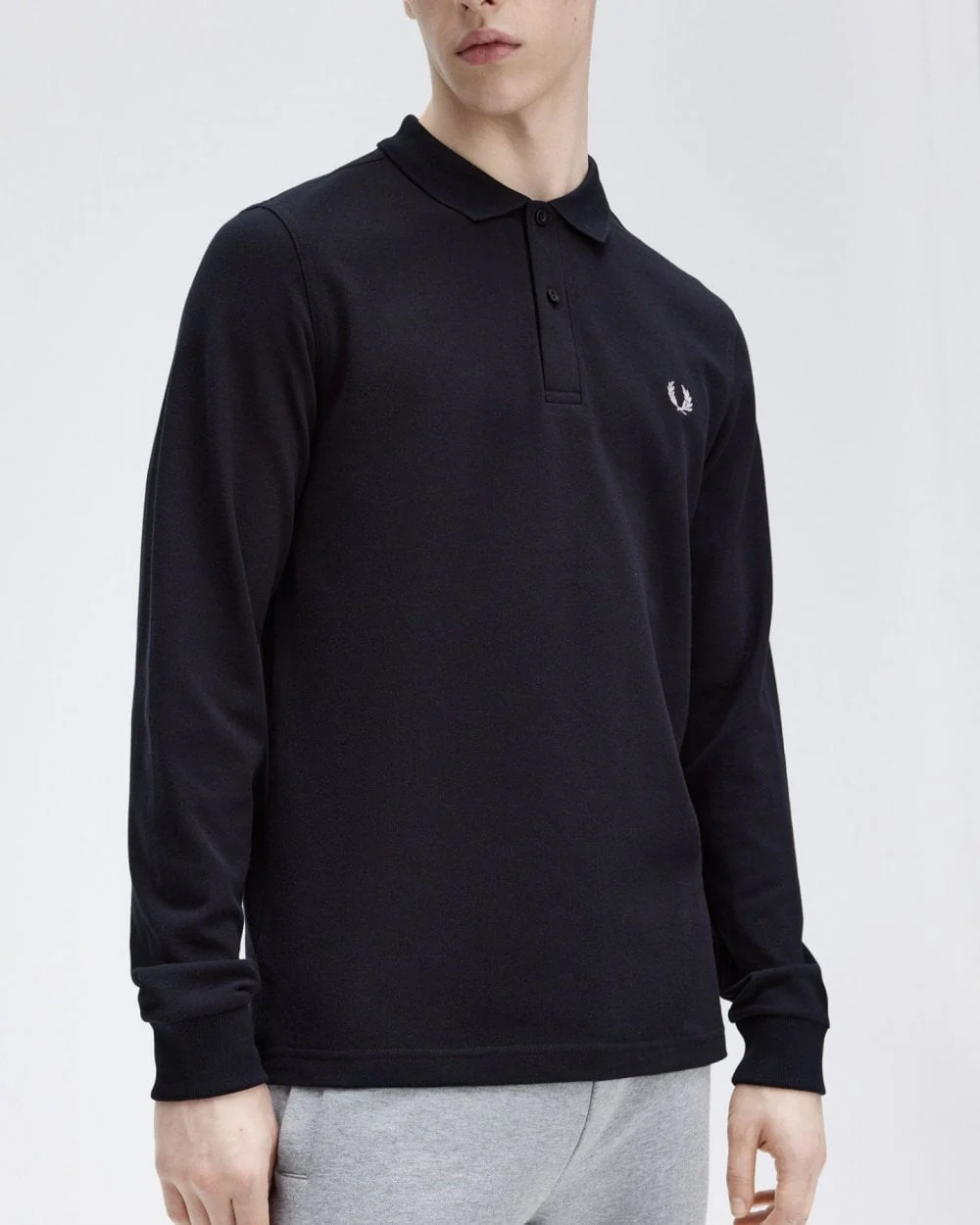 Fred Perry Mens Long Sleeve Plain Signature Polo Shirt NOS - Navy 608 - Image 3