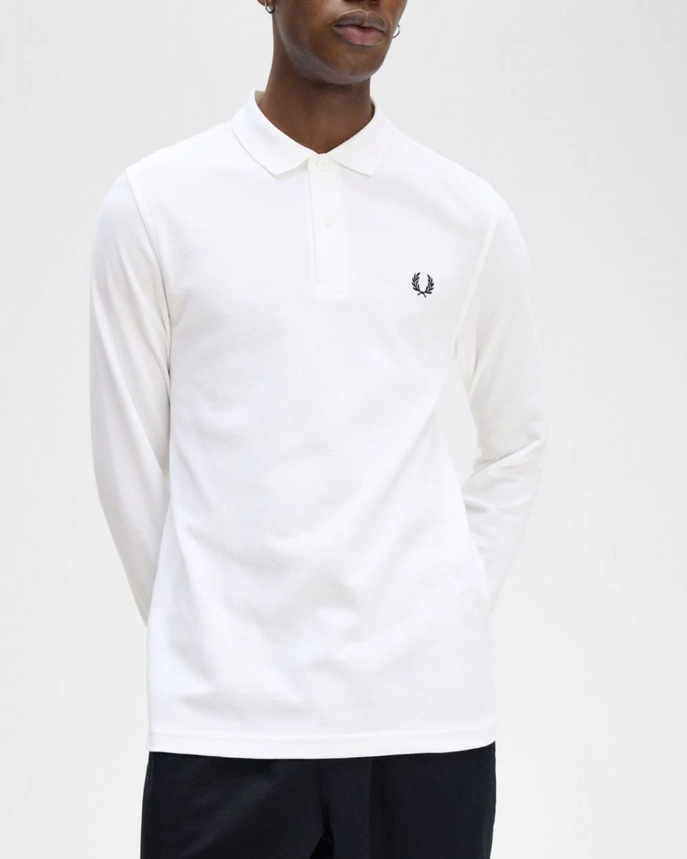 Fred Perry Mens Long Sleeve Plain Signature Polo Shirt NOS - White 100 - Image 2
