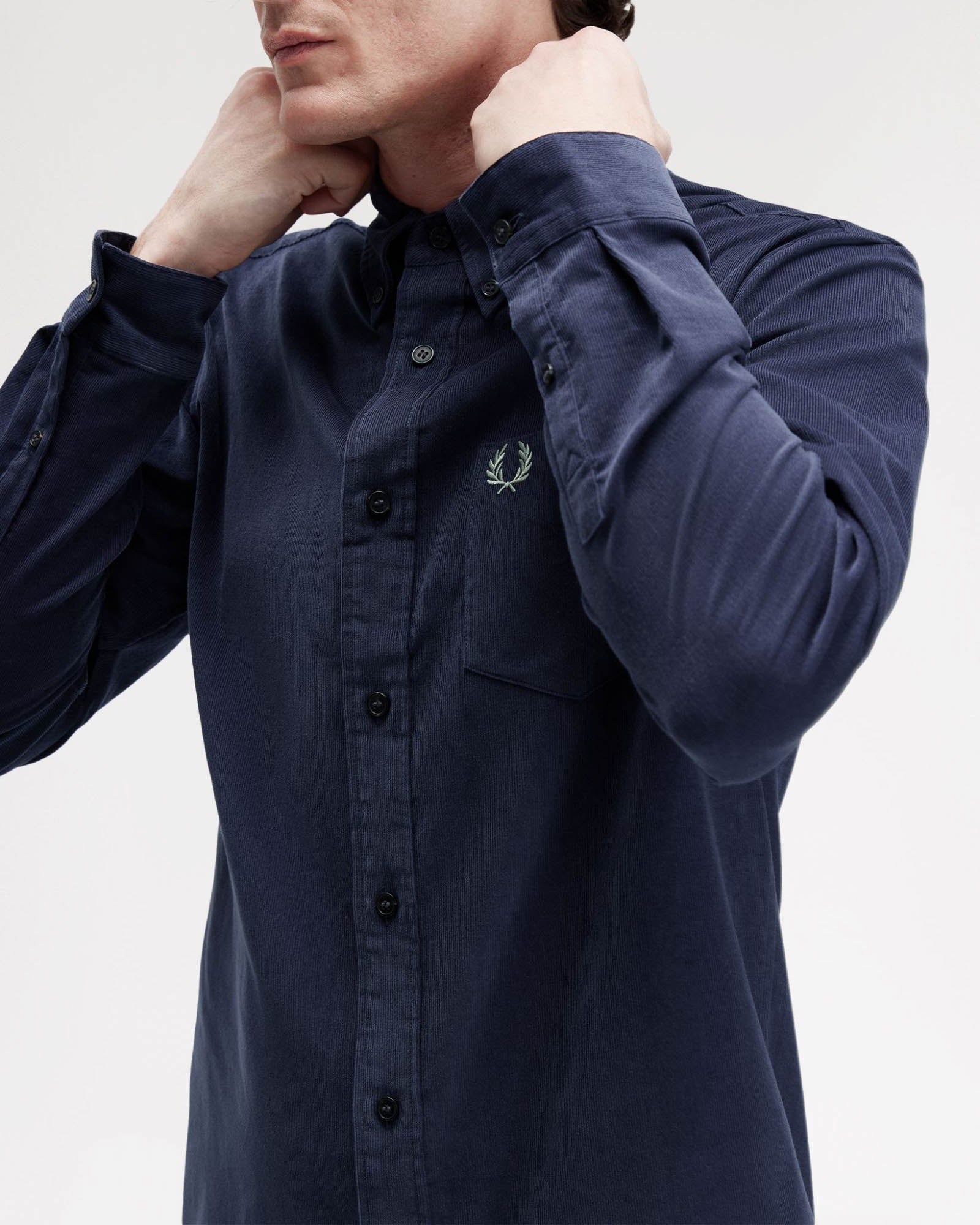 Fred Perry Mens Needle Cord Shirt - Dark Airforce 738 - Image 3