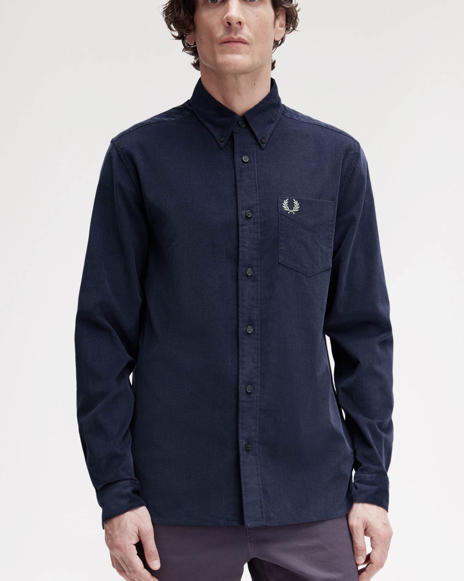 Fred Perry Mens Needle Cord Shirt - Dark Airforce 738 - Image 4