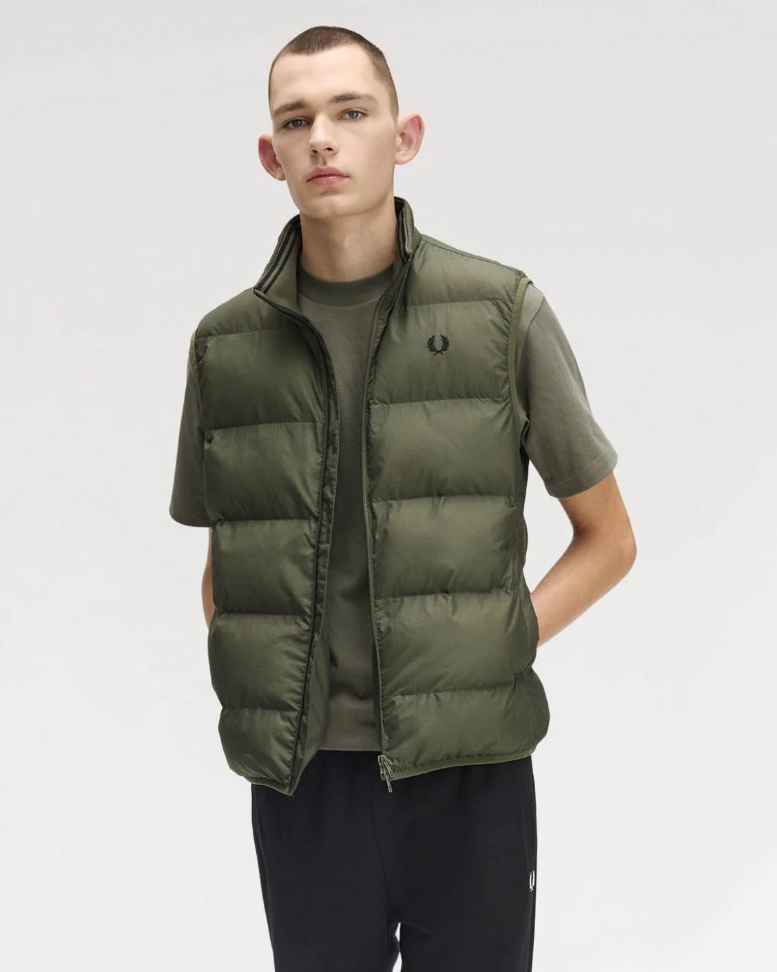 Fred Perry Mens Padded Gilet - Laurel Wreath Green X21 - Image 3