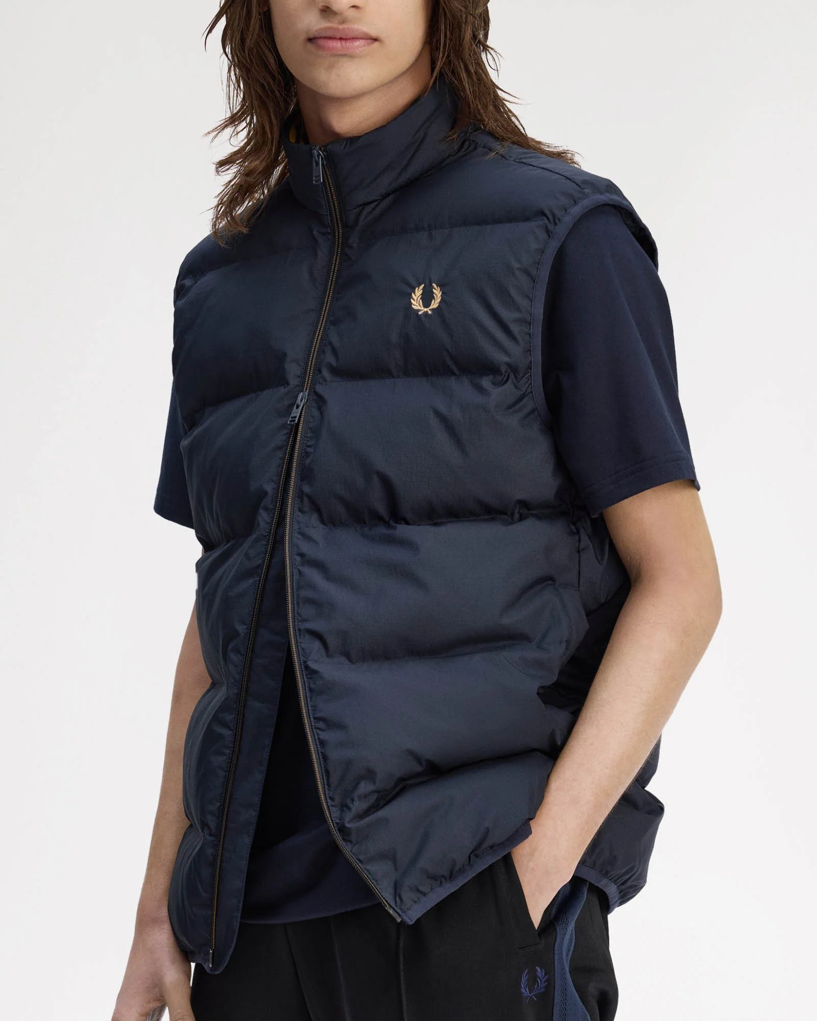 Fred Perry Mens Padded Gilet - Navy 608 - Image 3