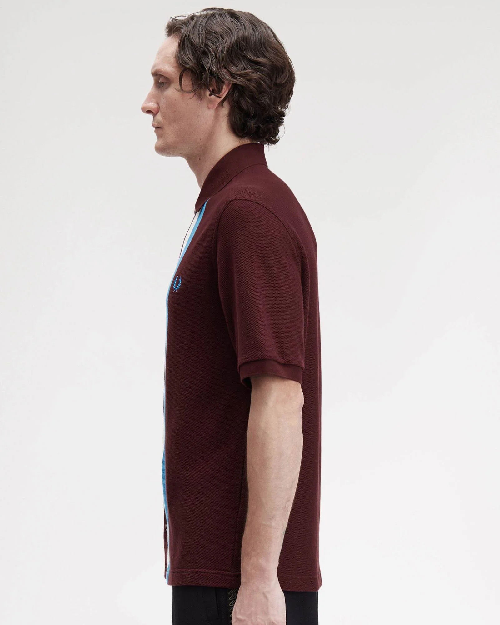 Fred Perry Mens Panelled Button Through Polo Shirt - Ox Blood/Ecru/Ecru 597 - Image 4