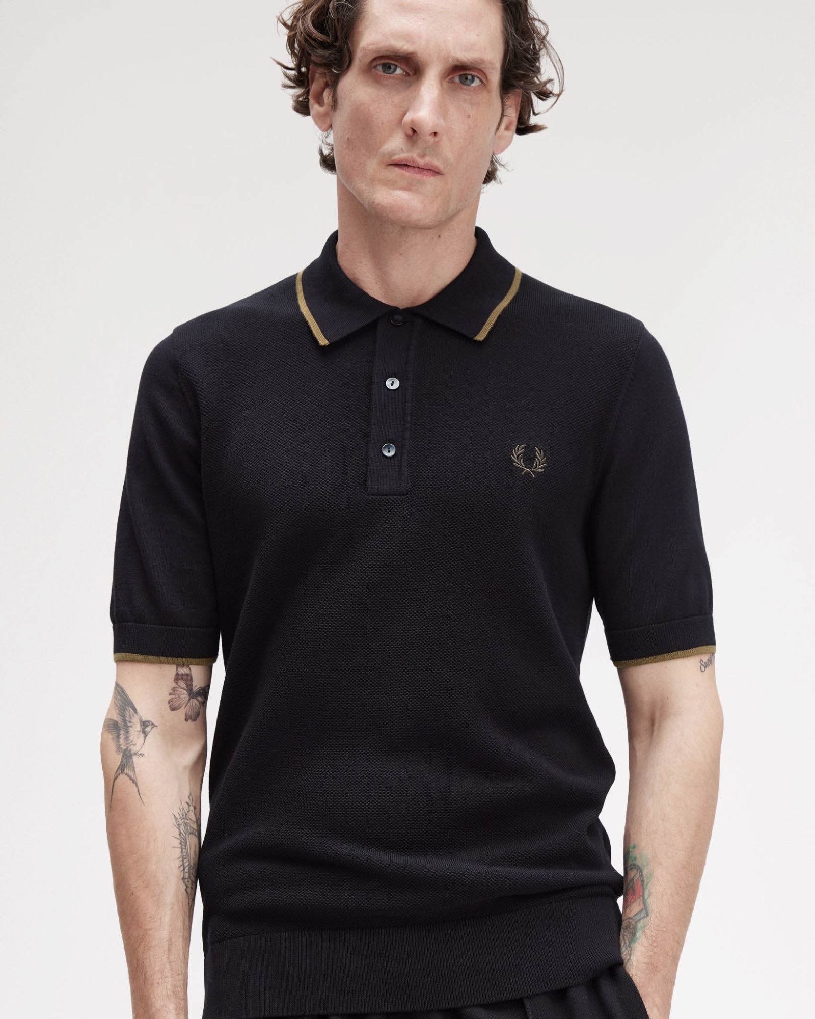 Fred Perry Mens Pique Stitch Knitted Polo Shirt - Black 102 - Image 2