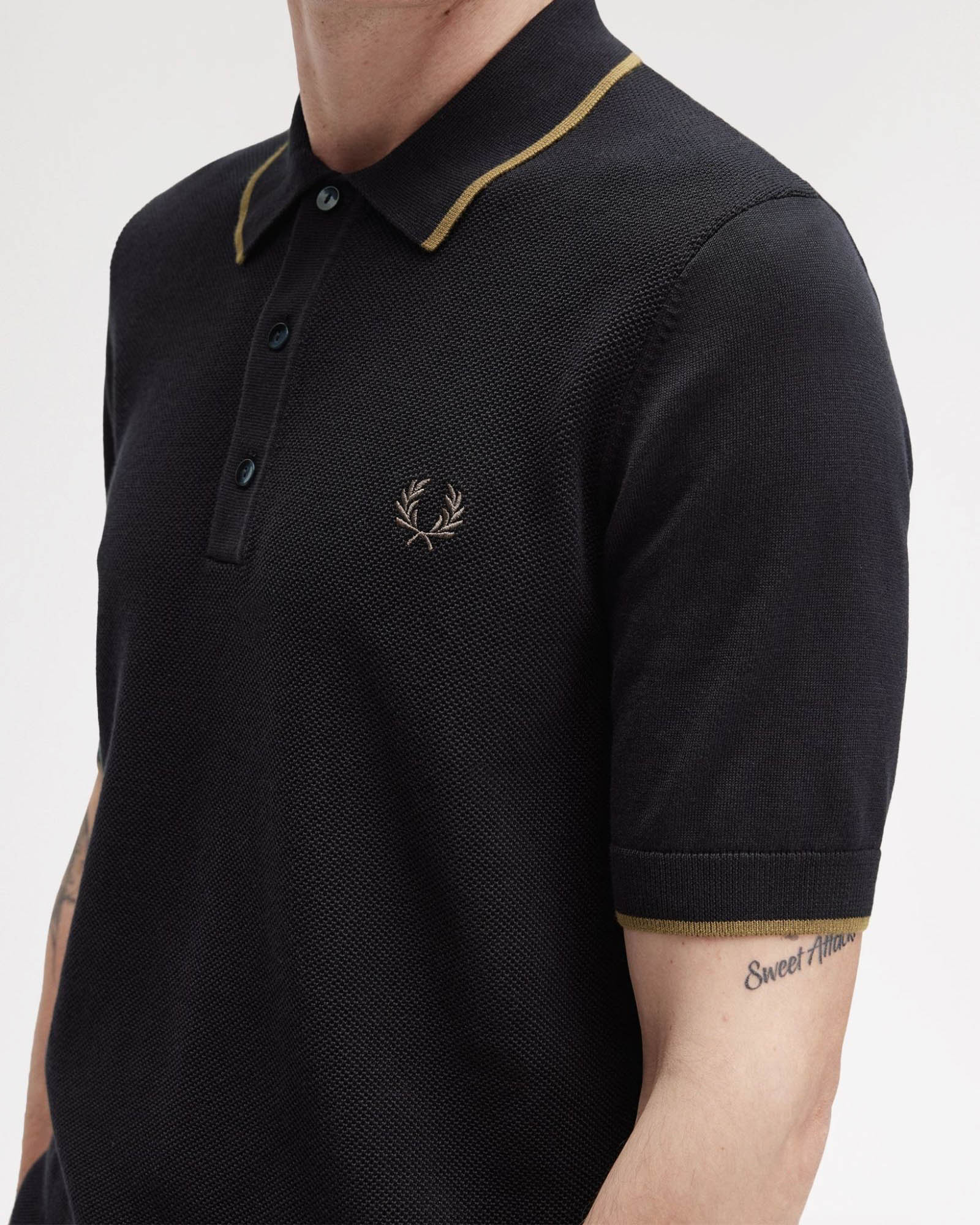 Fred Perry Mens Pique Stitch Knitted Polo Shirt - Black 102 - Image 4