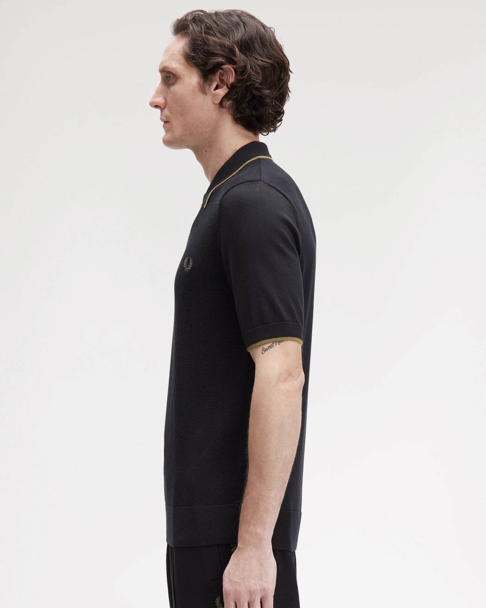 Fred Perry Mens Pique Stitch Knitted Polo Shirt - Black 102 - Image 6