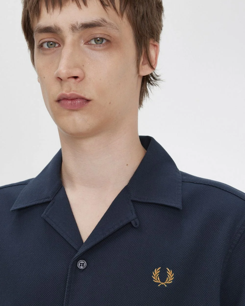 Fred Perry Mens Pique Texture Revere Collar Shirt - Image 2