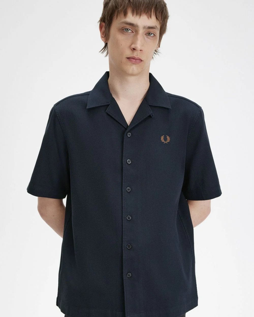 Fred Perry Mens Pique Texture Revere Collar Shirt - Image 3