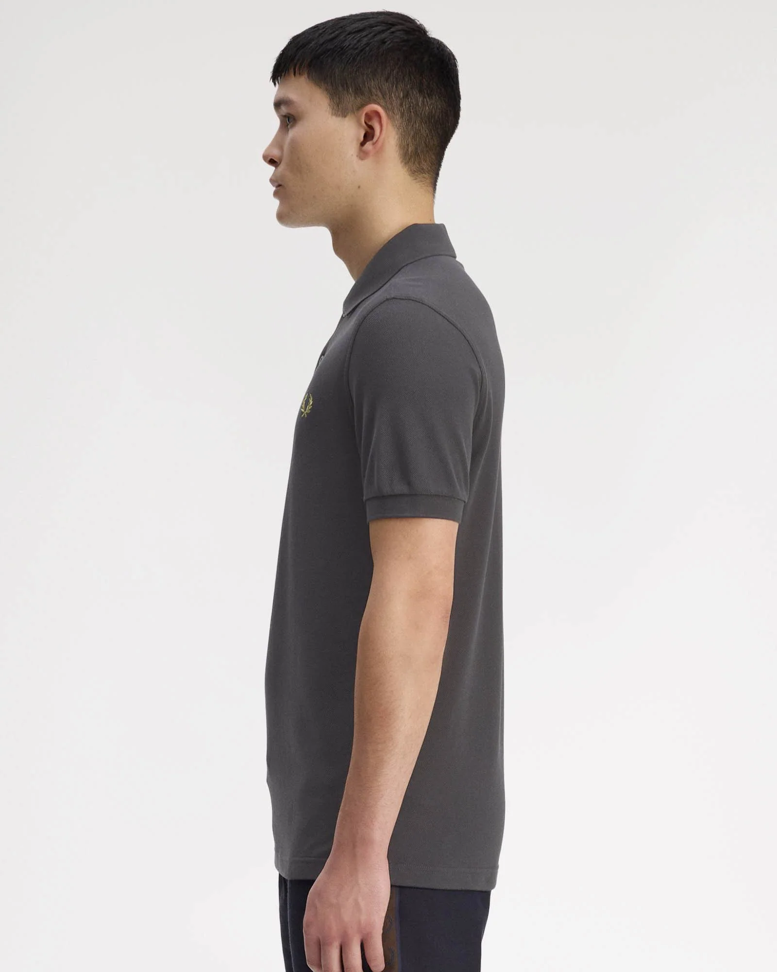 Fred Perry Mens Plain Signature Polo Shirt - Anchor Grey/Tennis Ball Yellow 58A - Image 3