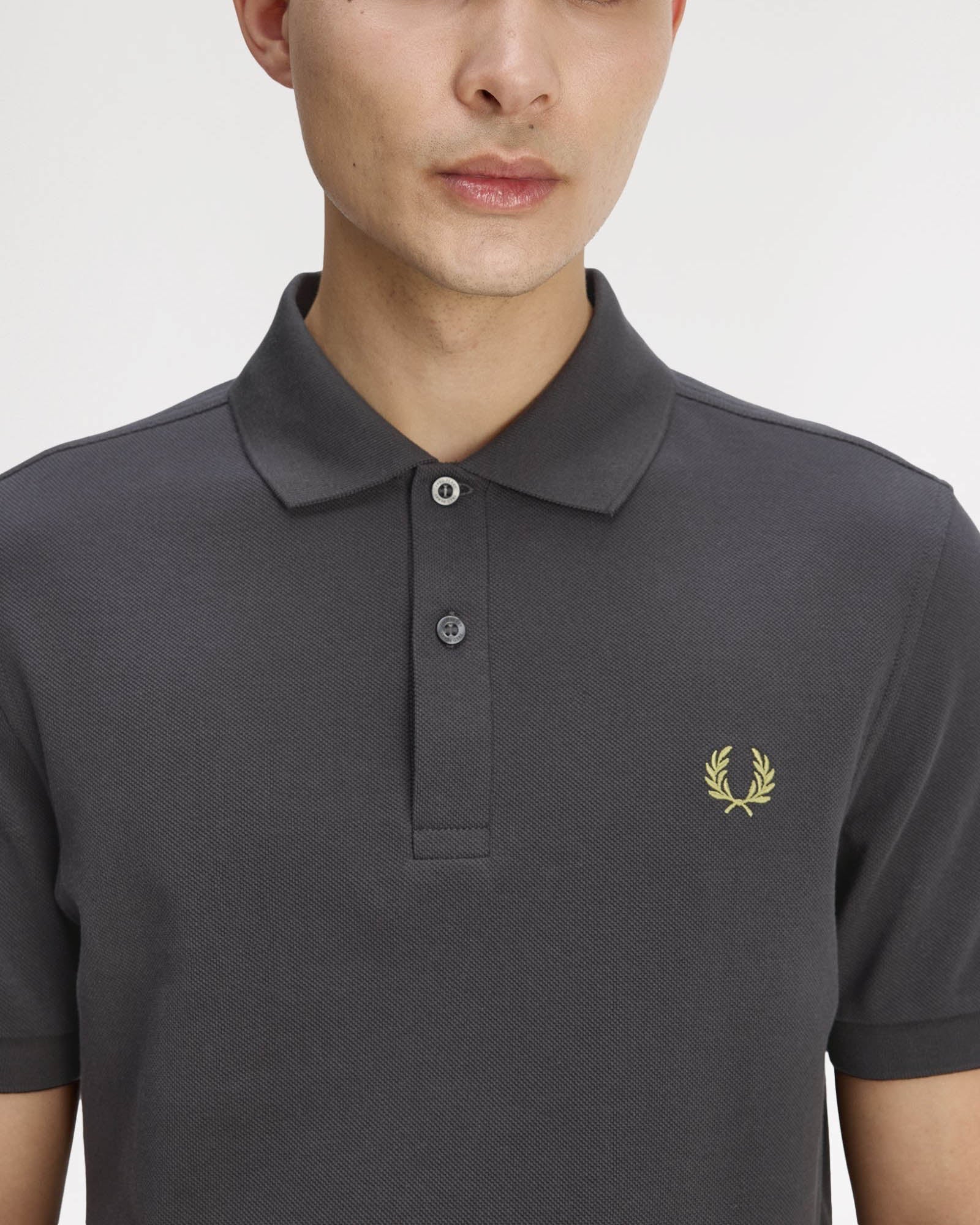 Fred Perry Mens Plain Signature Polo Shirt - Anchor Grey/Tennis Ball Yellow 58A - Image 5