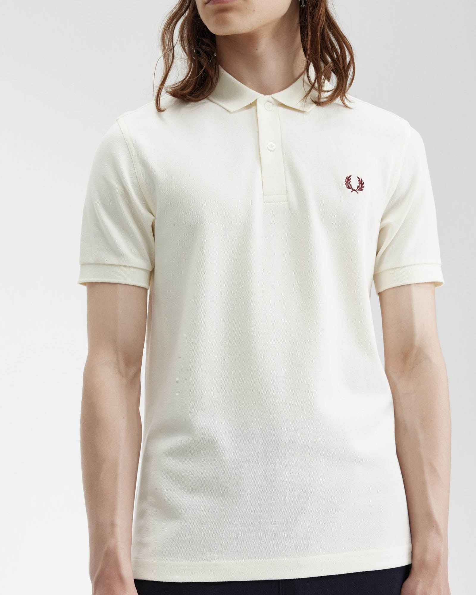 Fred Perry Mens Plain Signature Polo Shirt - Ecru/Oxblood V84 - Image 3