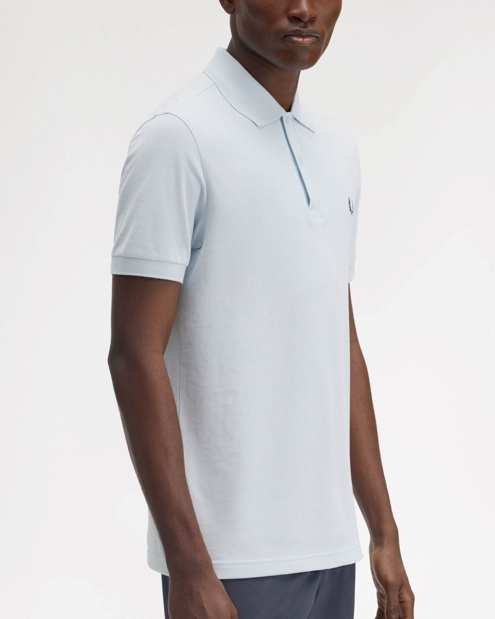 Fred Perry Mens Plain Signature Polo Shirt - Light Ice/Tennis Blue Y79 - Image 2