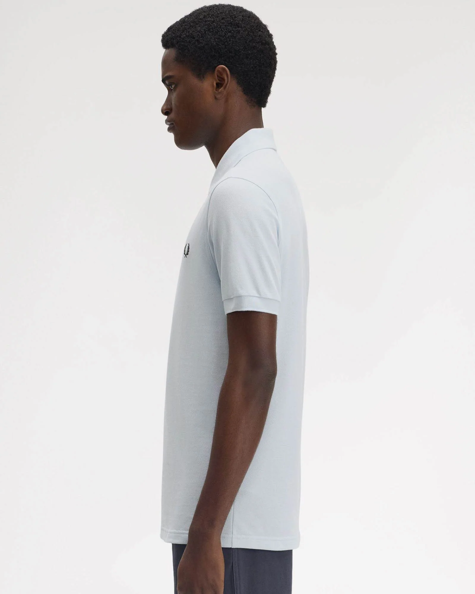 Fred Perry Mens Plain Signature Polo Shirt - Light Ice/Tennis Blue Y79 - Image 5
