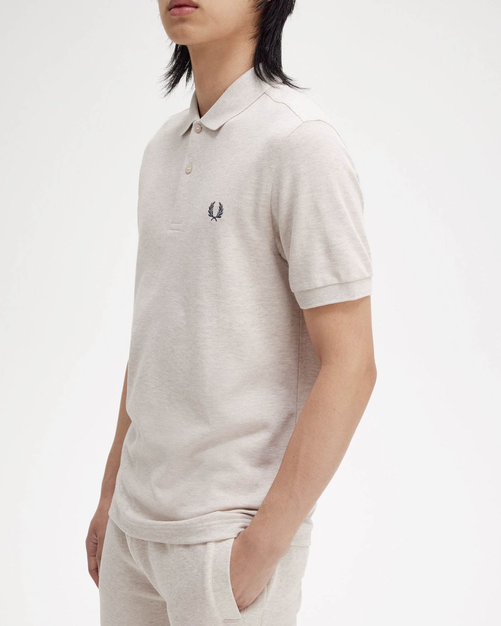 Fred Perry Mens Plain Signature Polo Shirt - Porridge Marl/Anchor Grey W50 - Image 2